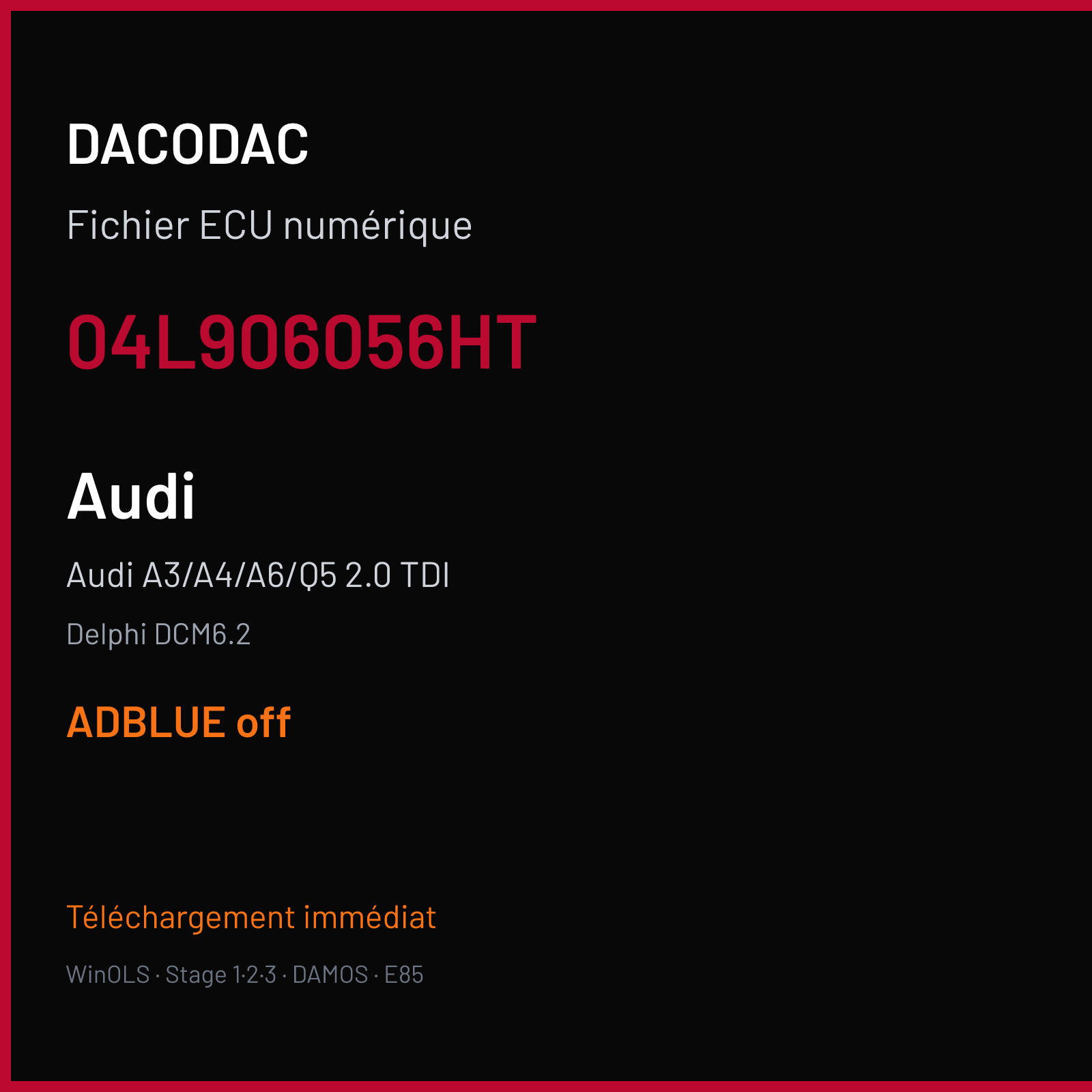 Audi A3/A4/A6/Q5 2.0 TDI — Delphi DCM6.2 — 04L906056HT — ADBLUE off