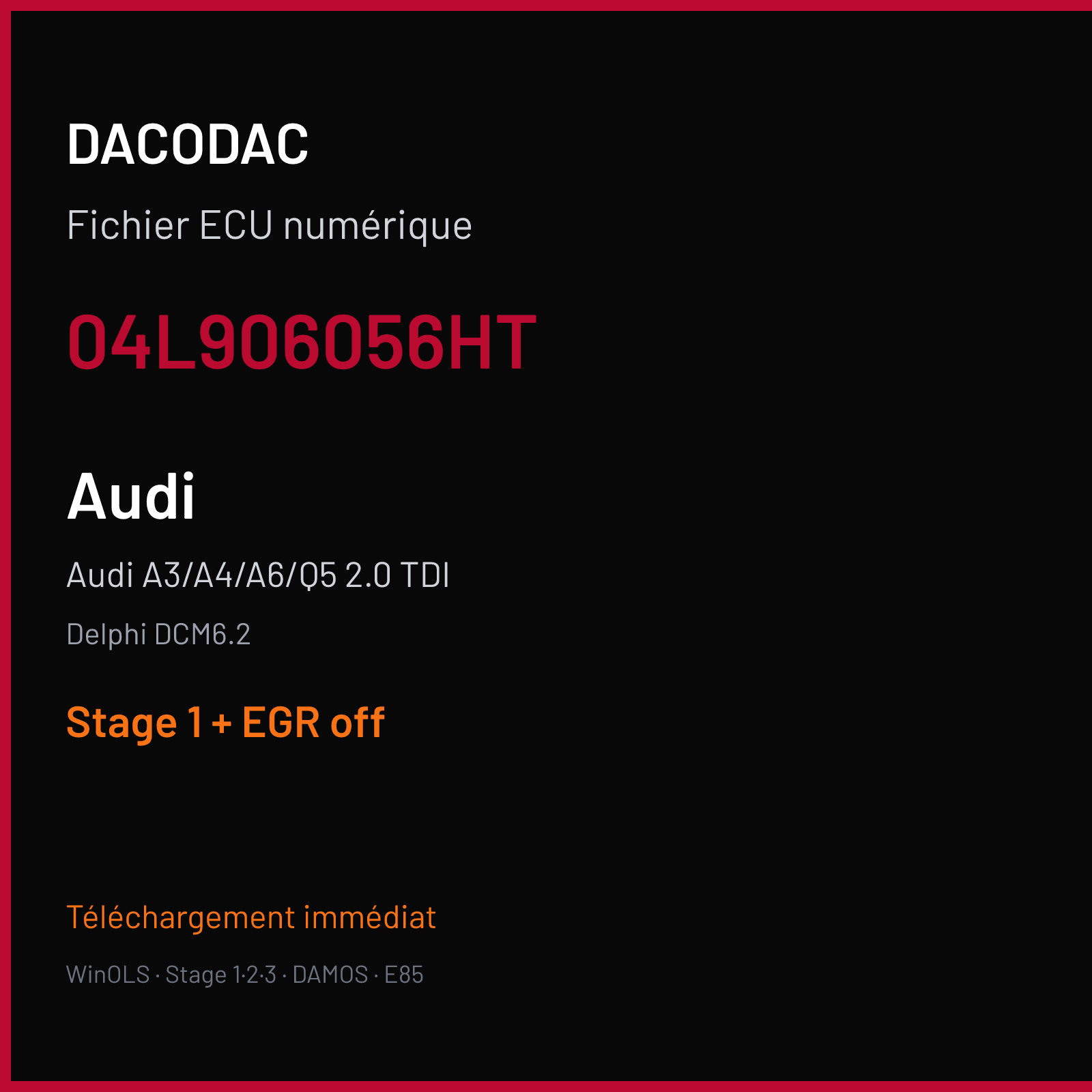 Audi A3/A4/A6/Q5 2.0 TDI — Delphi DCM6.2 — 04L906056HT — Stage 1 + EGR off