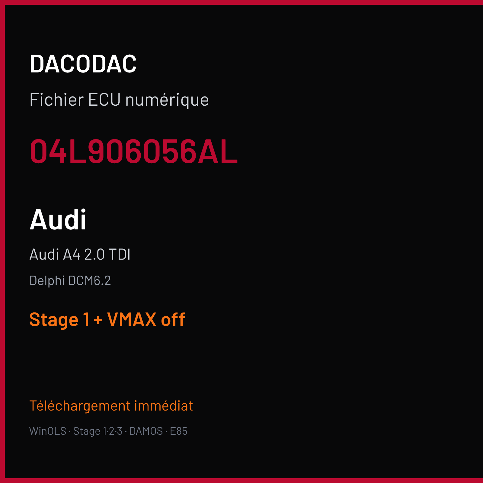 Audi A4 2.0 TDI (2014) — Delphi DCM6.2 — 04L906056AL — Stage 1 + VMAX off