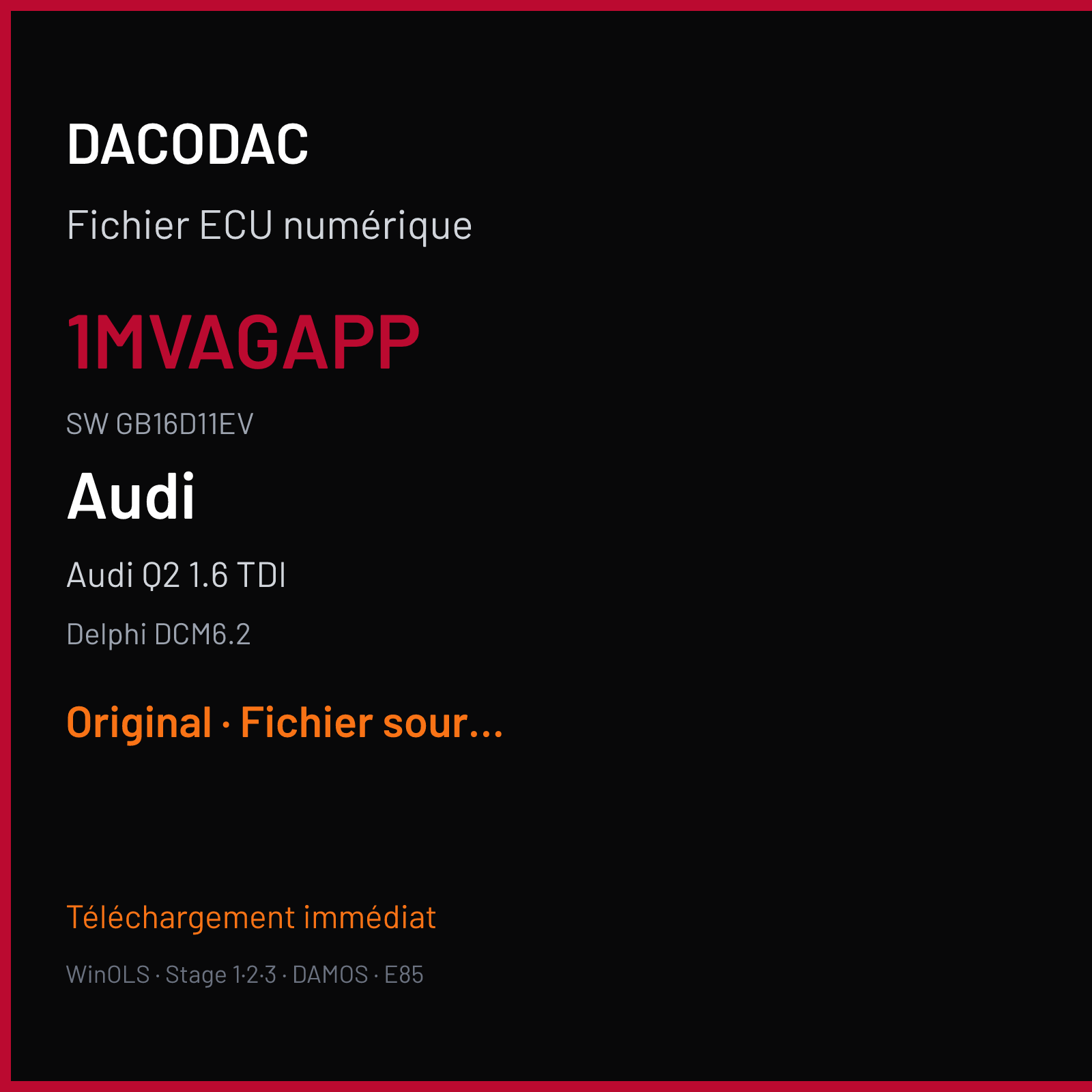 Audi Q2 1.6 TDI (2019) — Delphi DCM6.2 — 1MVAGAPP · GB16D11EV — Original