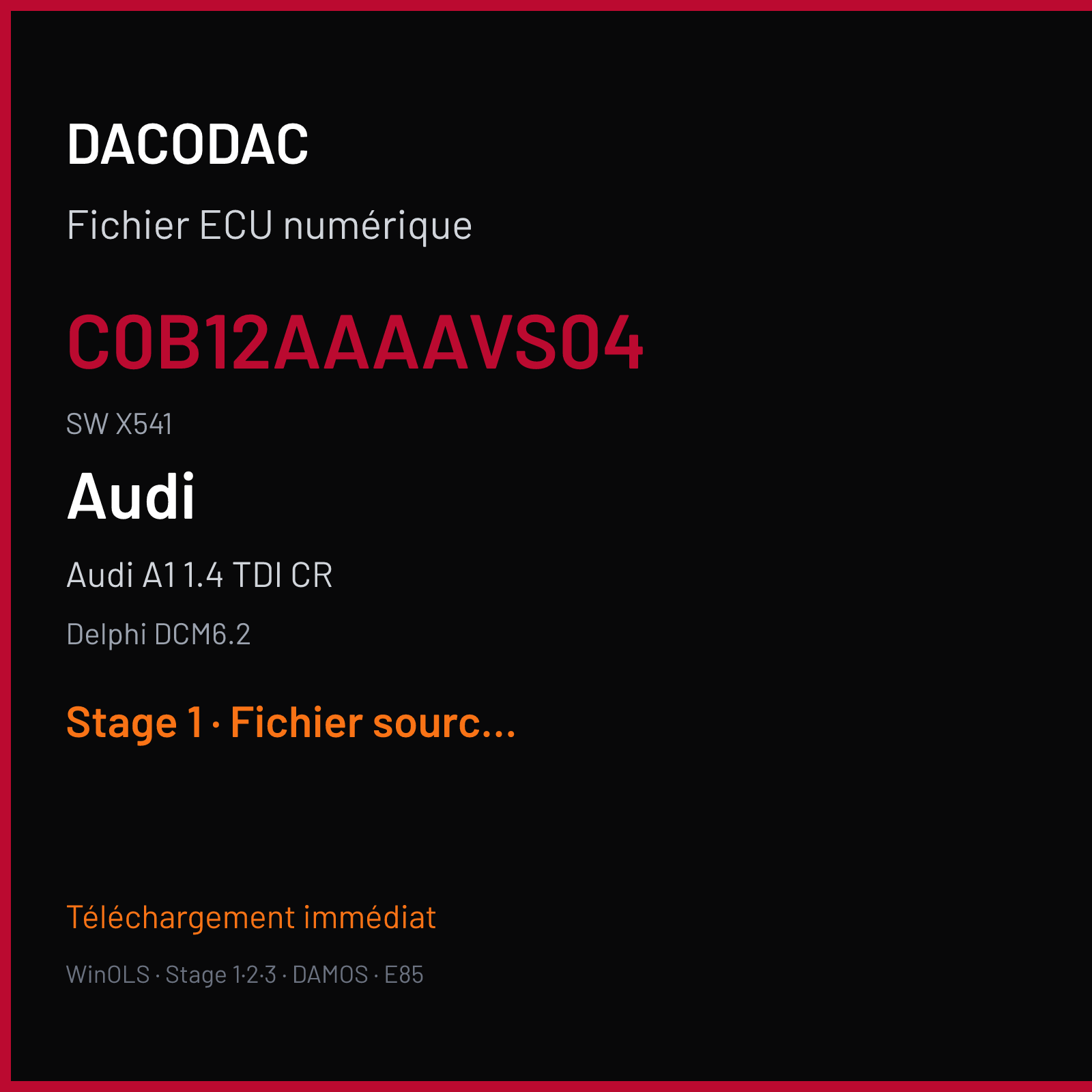 Audi A1 1.4 TDI CR (2015) — Delphi DCM6.2 — C0B12AAAAVS04 · X541 — Stage 1