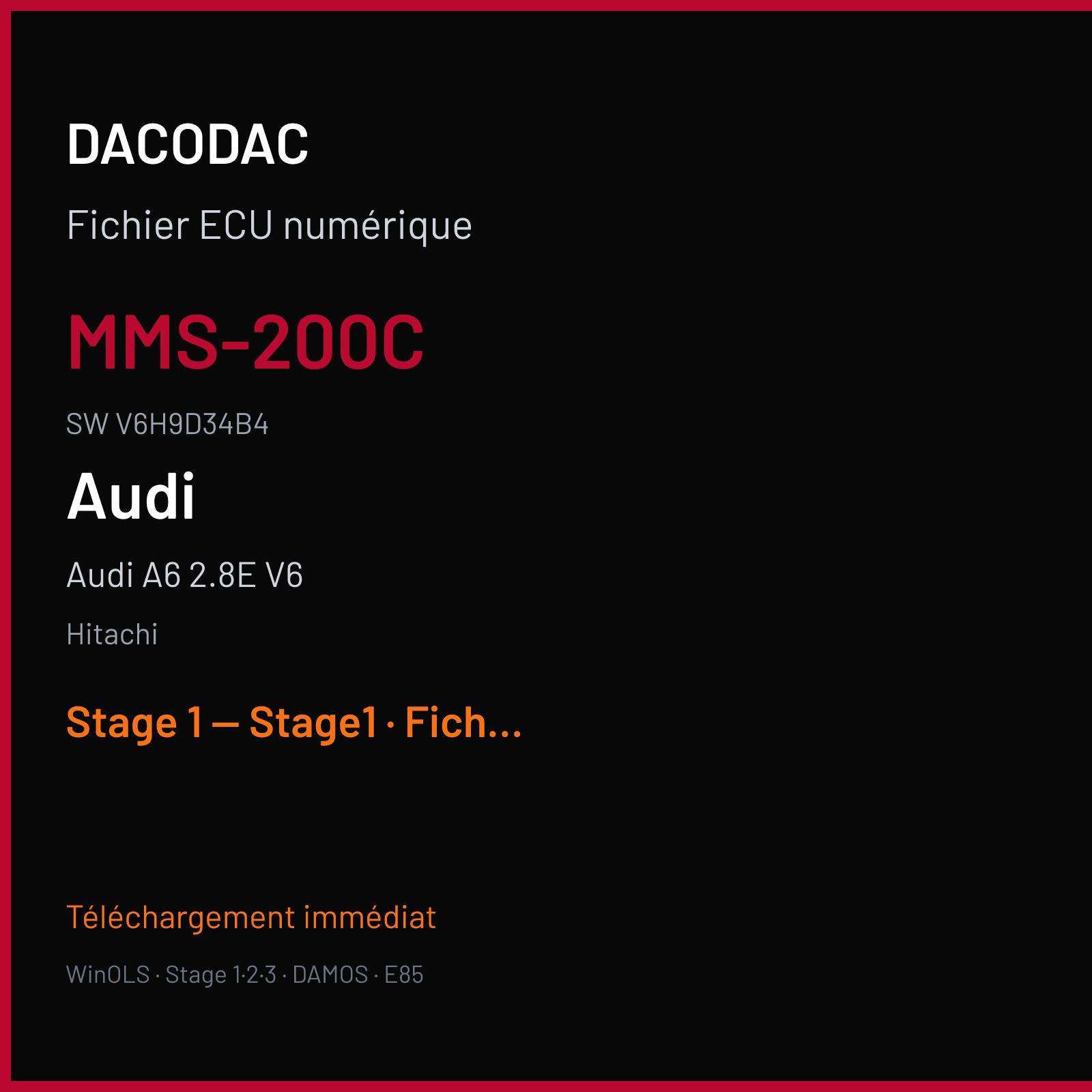 Audi A6 2.8E V6 (1995) — Hitachi — MMS-200C · V6H9D34B4 — Stage 1 — Stage1