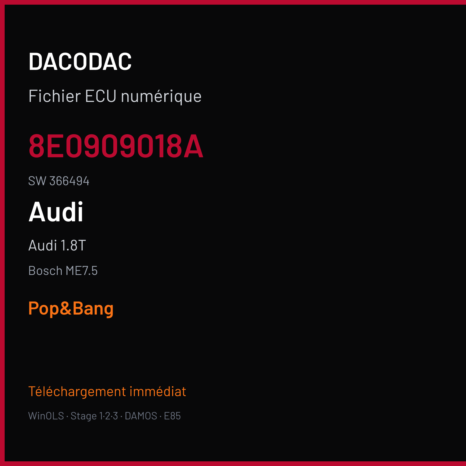 Audi 1.8T — Bosch ME7.5 — 8E0909018A · 366494 — Pop&Bang