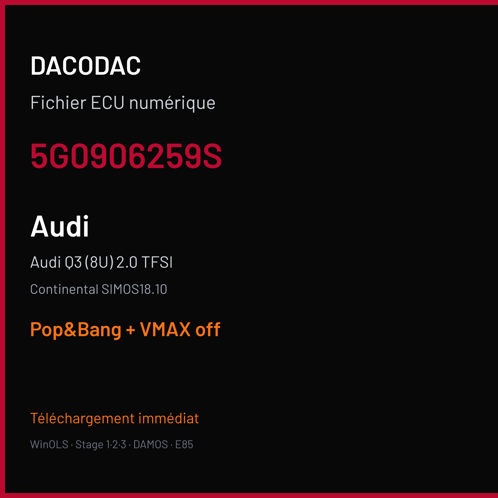 Audi Q3 (8U) 2.0 TFSI (2018) — Continental SIMOS18.10 — 5G0906259S — Pop&Bang + VMAX off