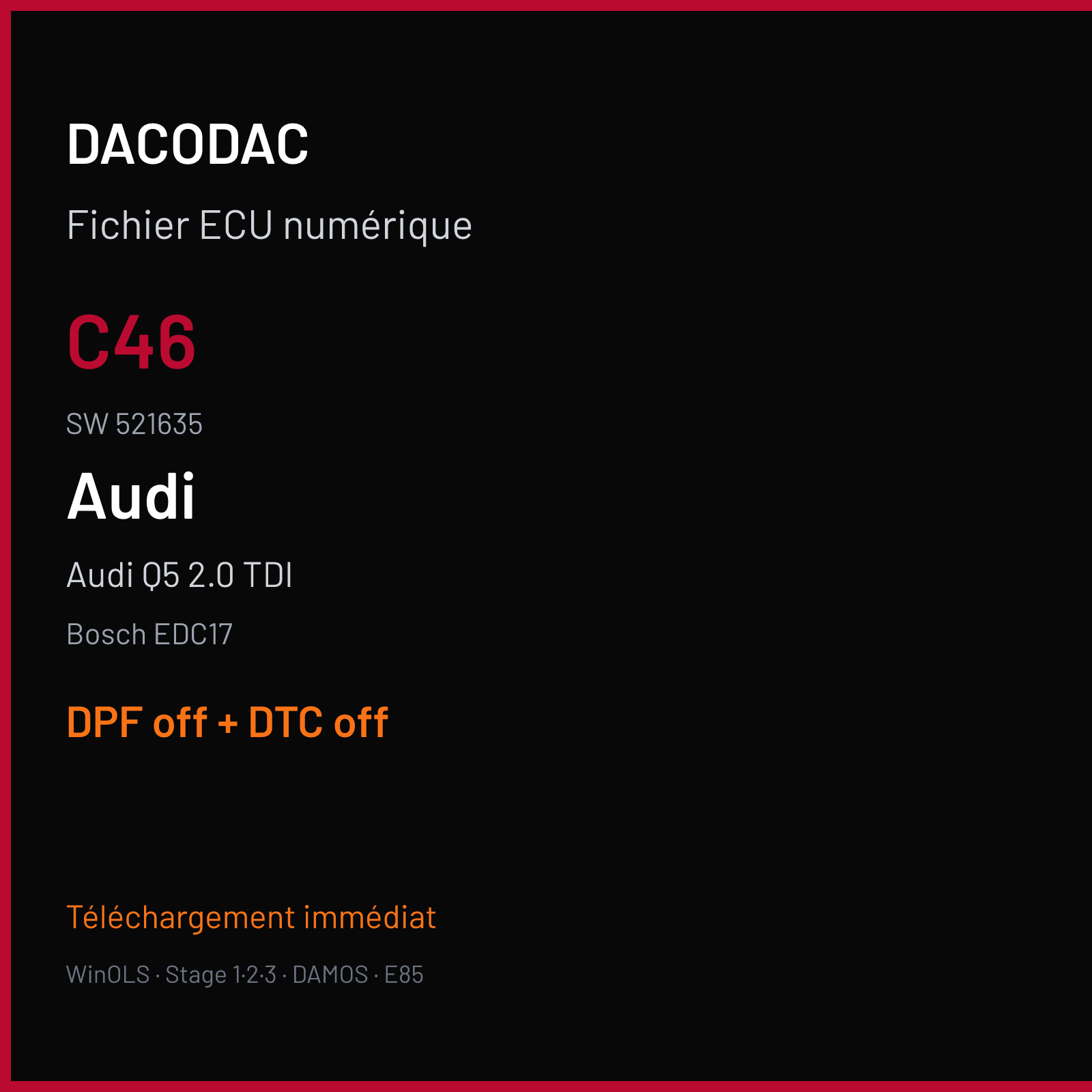 Audi Q5 2.0 TDI (2011) — Bosch EDC17 — C46 · 521635 — DPF off + DTC off