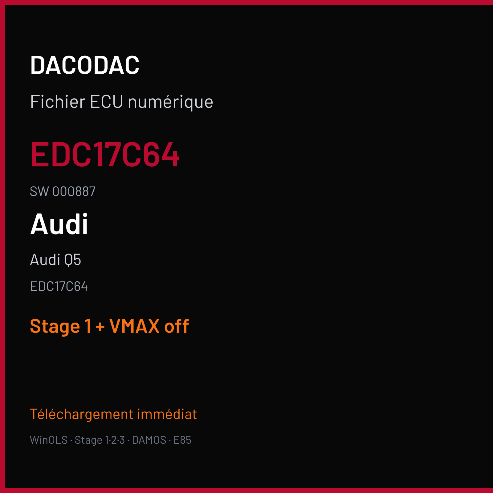 Audi Q5 (2016) — EDC17C64 — EDC17C64 · 000887 — Stage 1 + VMAX off