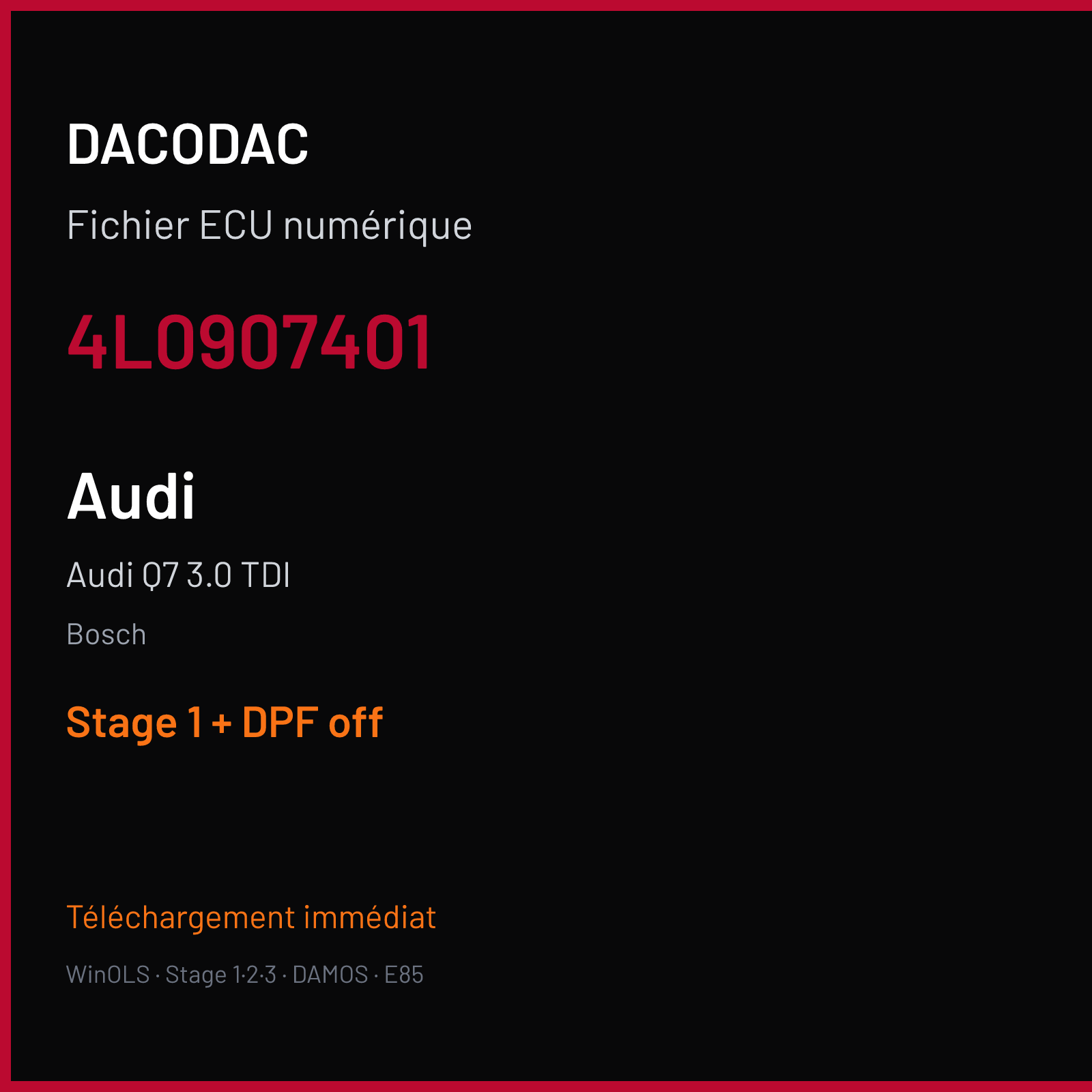 Audi Q7 3.0 TDI (2007) — Bosch — 4L0907401 — Stage 1 + DPF off