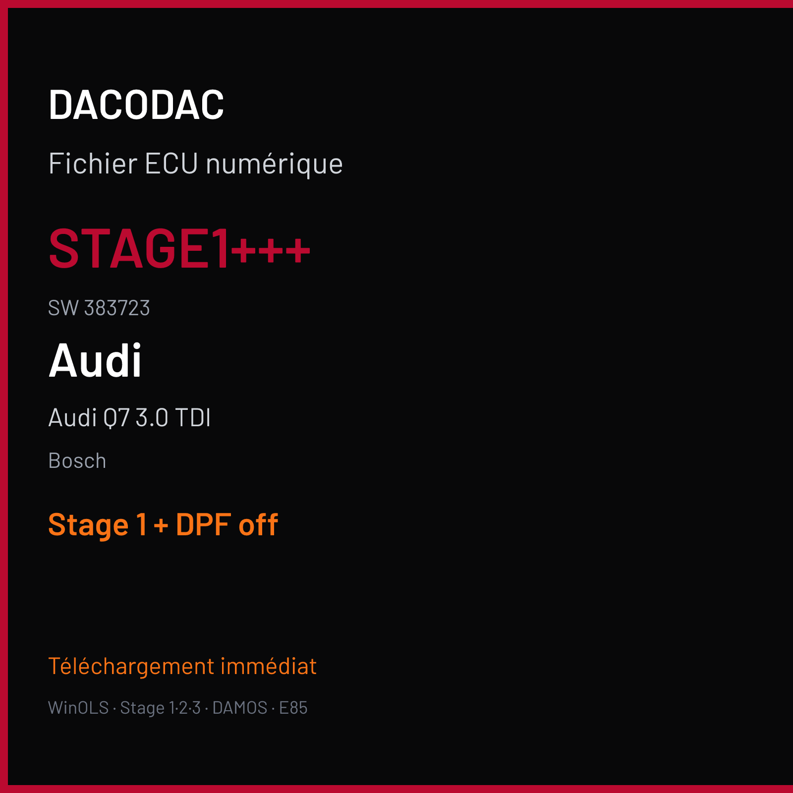 Audi Q7 3.0 TDI (2007) — Bosch — STAGE1+++ · 383723 — Stage 1 + DPF off
