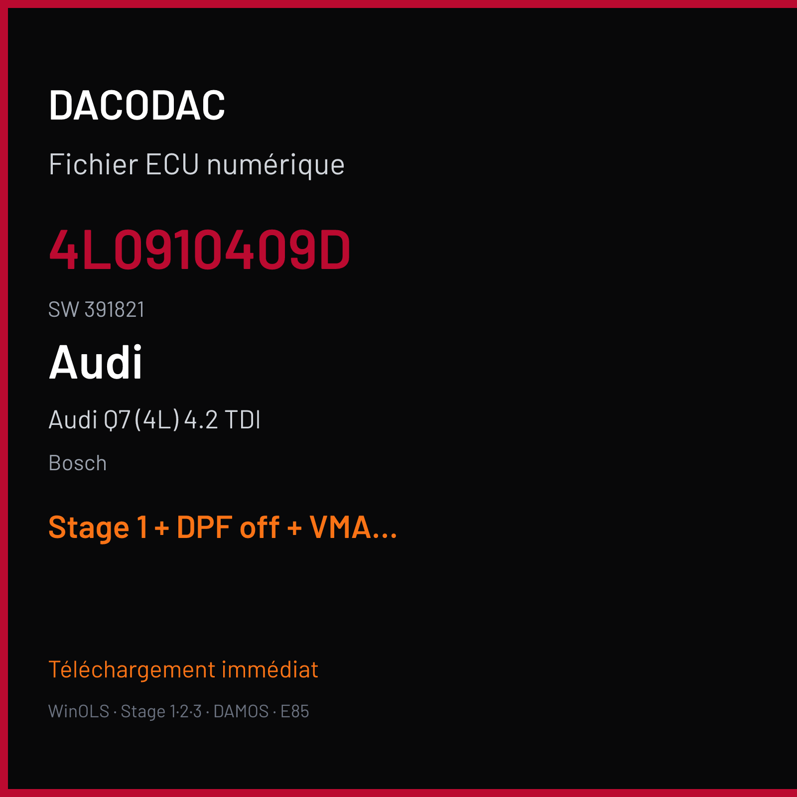 Audi Q7 (4L) 4.2 TDI — Bosch — 4L0910409D · 391821 — Stage 1 + DPF off + VMAX off