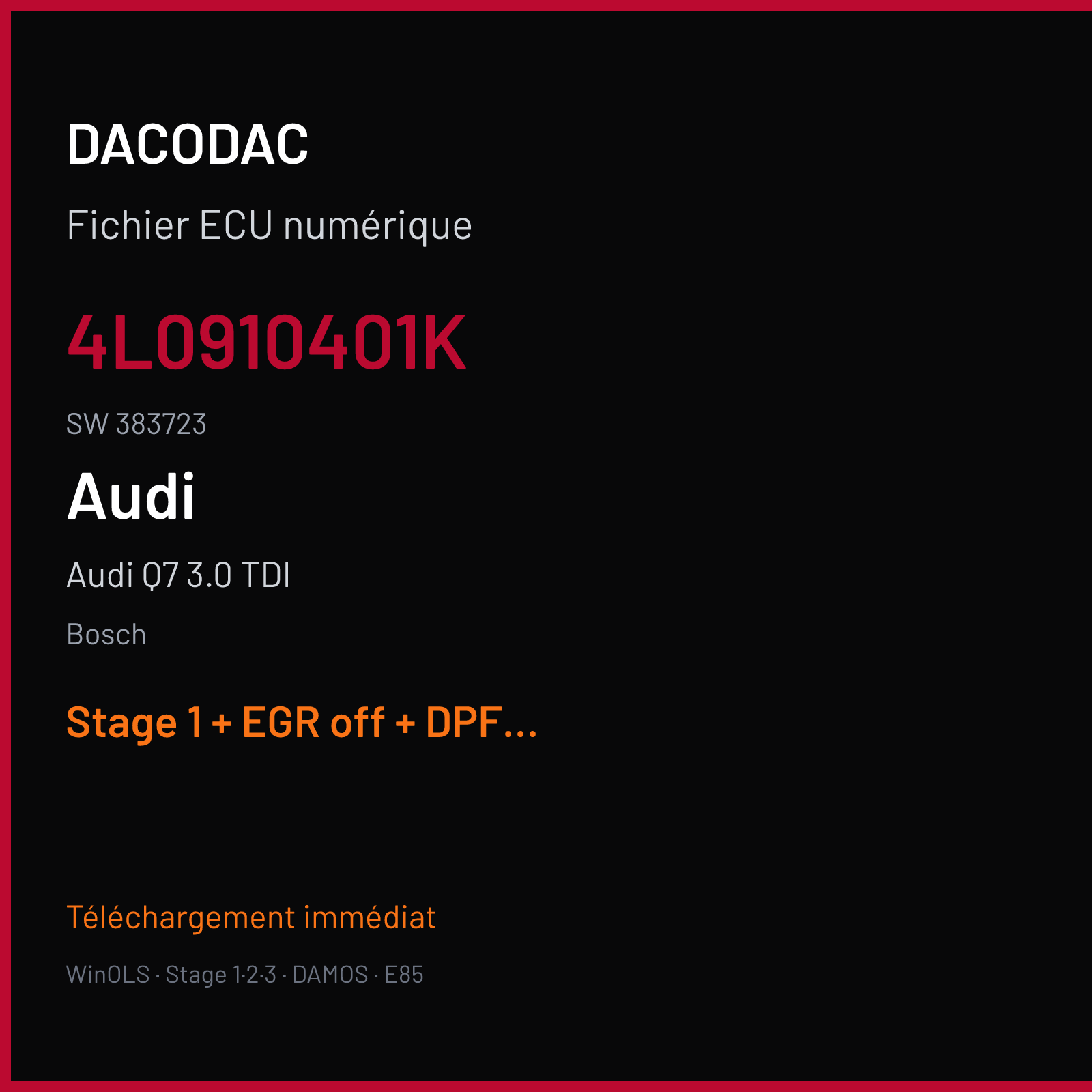 Audi Q7 3.0 TDI — Bosch — 4L0910401K · 383723 — Stage 1 + EGR off + DPF off