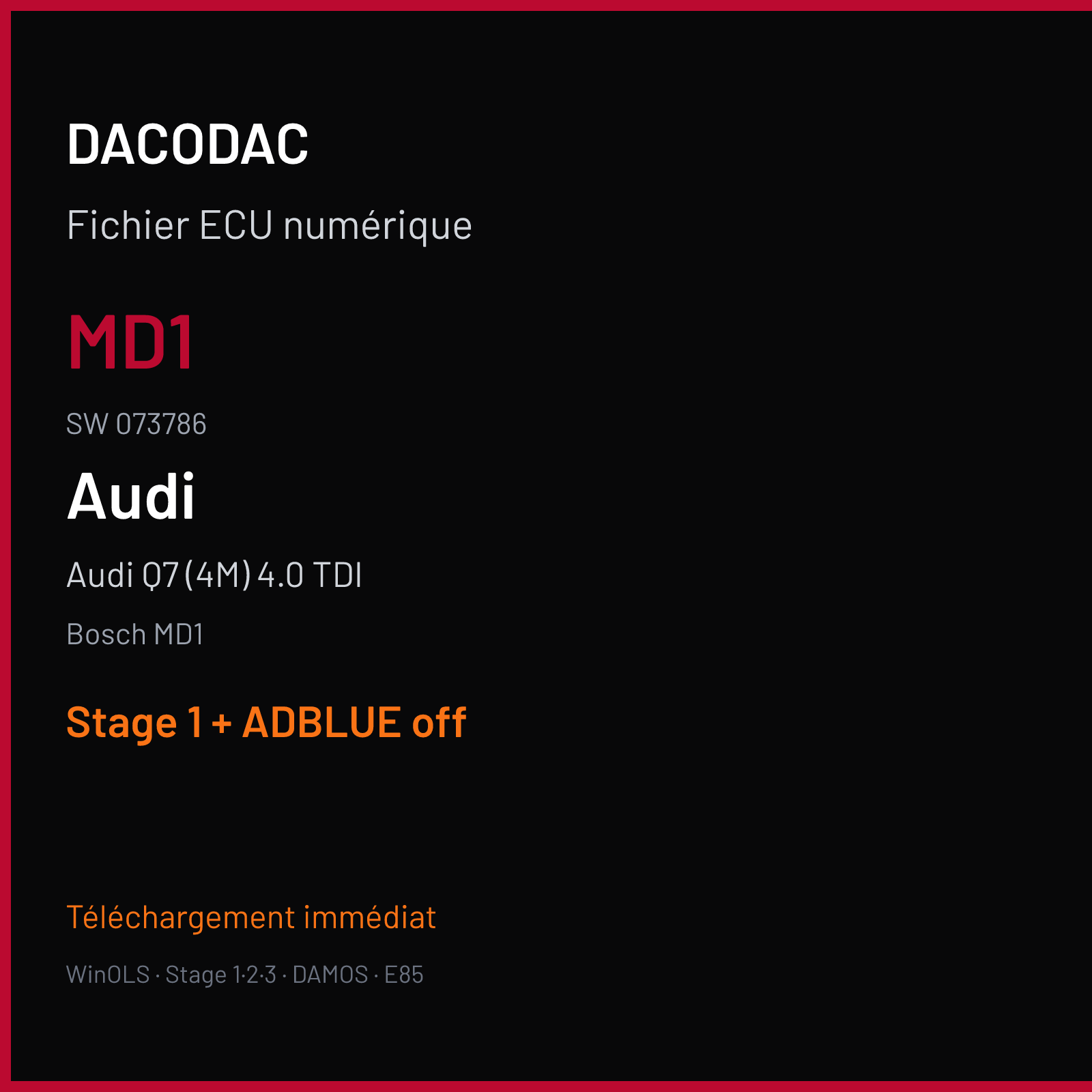 Audi Q7 (4M) 4.0 TDI (2017) — Bosch MD1 — MD1 · 073786 — Stage 1 + ADBLUE off