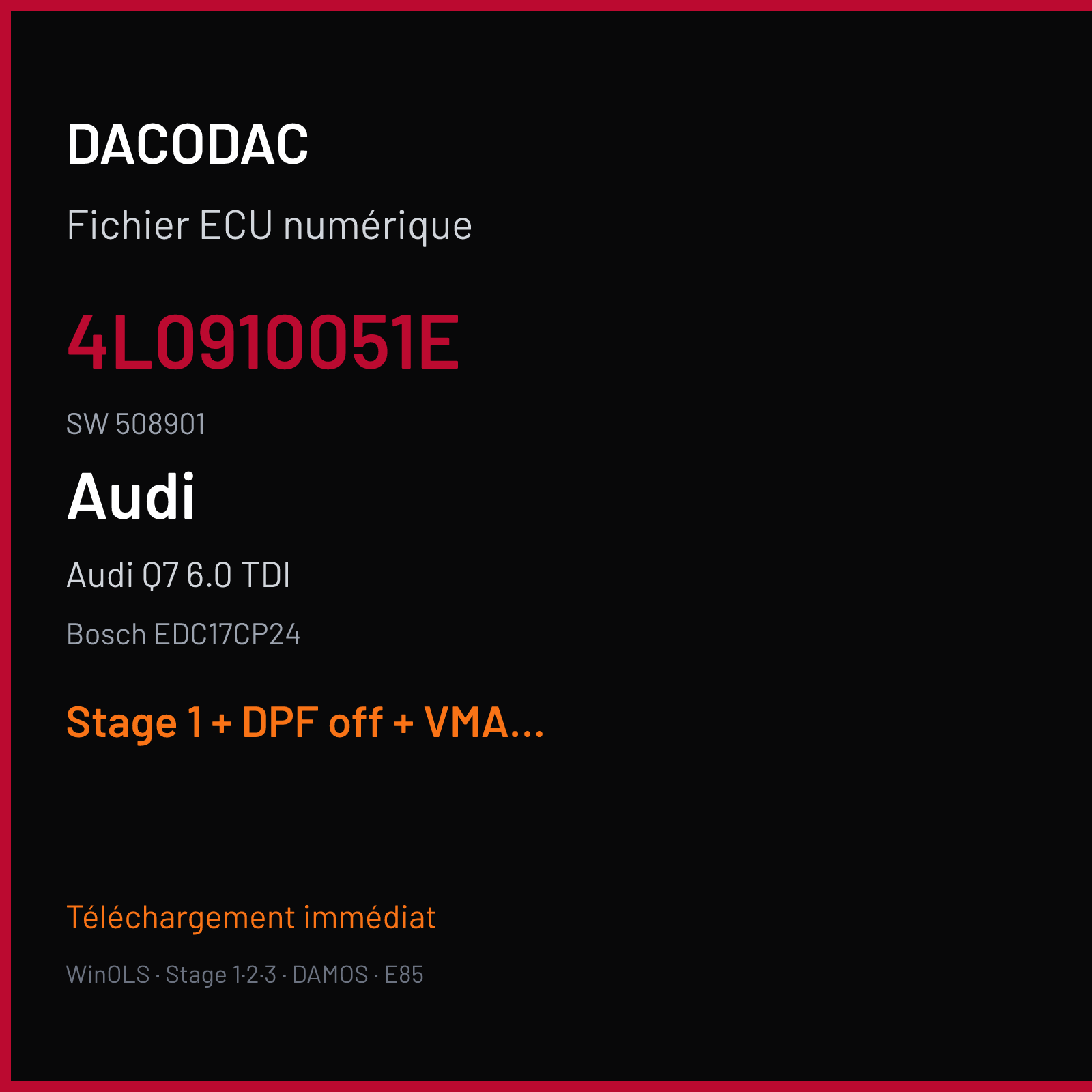 Audi Q7 6.0 TDI (2009) — Bosch EDC17CP24 — 4L0910051E · 508901 — Stage 1 + DPF off + VMAX off