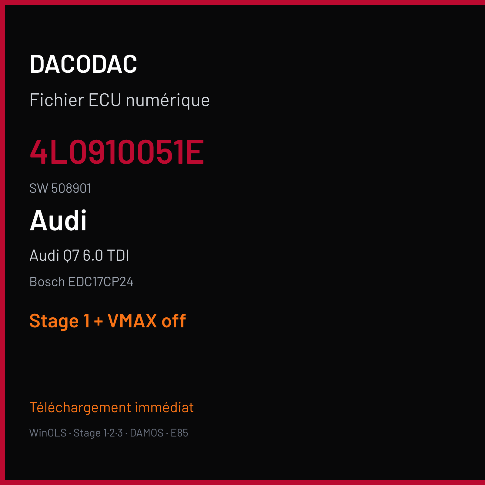 Audi Q7 6.0 TDI (2009) — Bosch EDC17CP24 — 4L0910051E · 508901 — Stage 1 + VMAX off