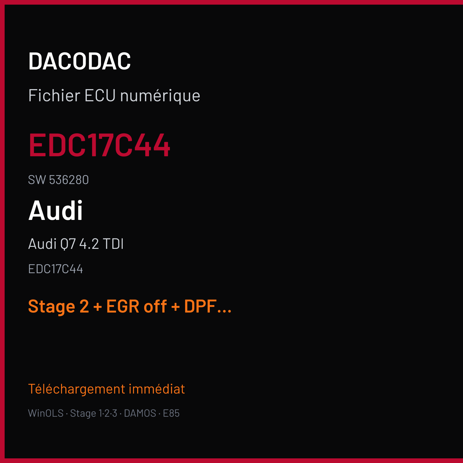 Audi Q7 4.2 TDI (2015) — EDC17C44 — EDC17C44 · 536280 — Stage 2 + EGR off + DPF off + VMAX off