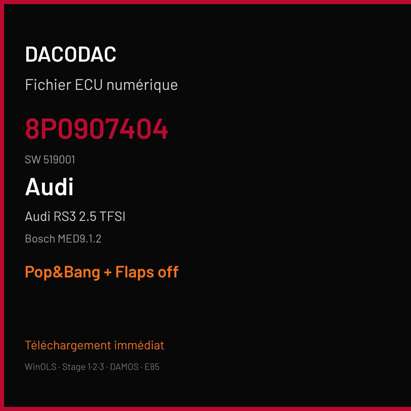 Audi RS3 2.5 TFSI — Bosch MED9.1.2 — 8P0907404 · 519001 — Pop&Bang + Flaps off