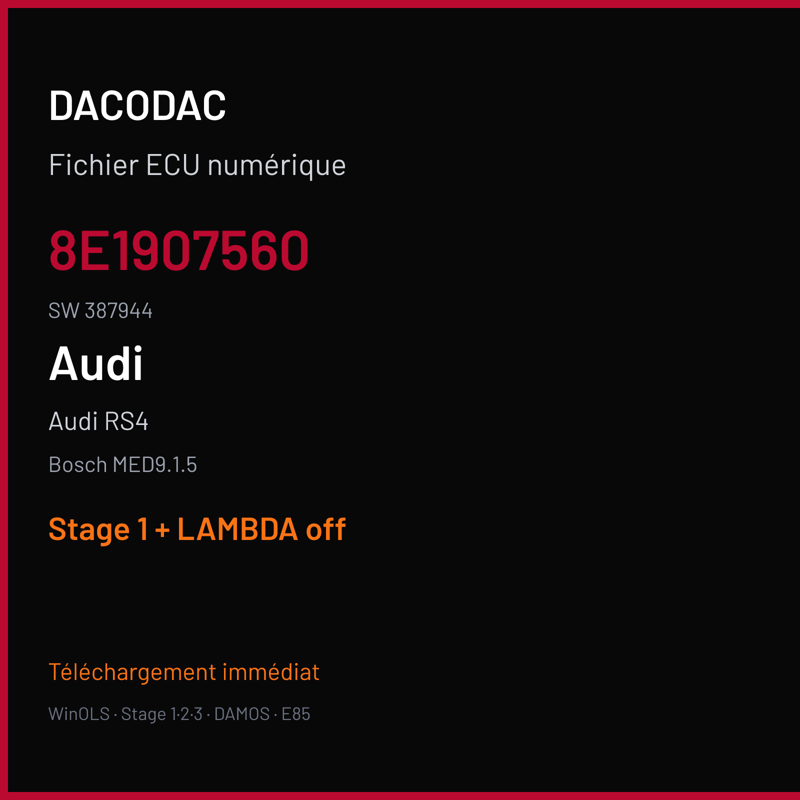 Audi RS4 — Bosch MED9.1.5 — 8E1907560 · 387944 — Stage 1 + LAMBDA off