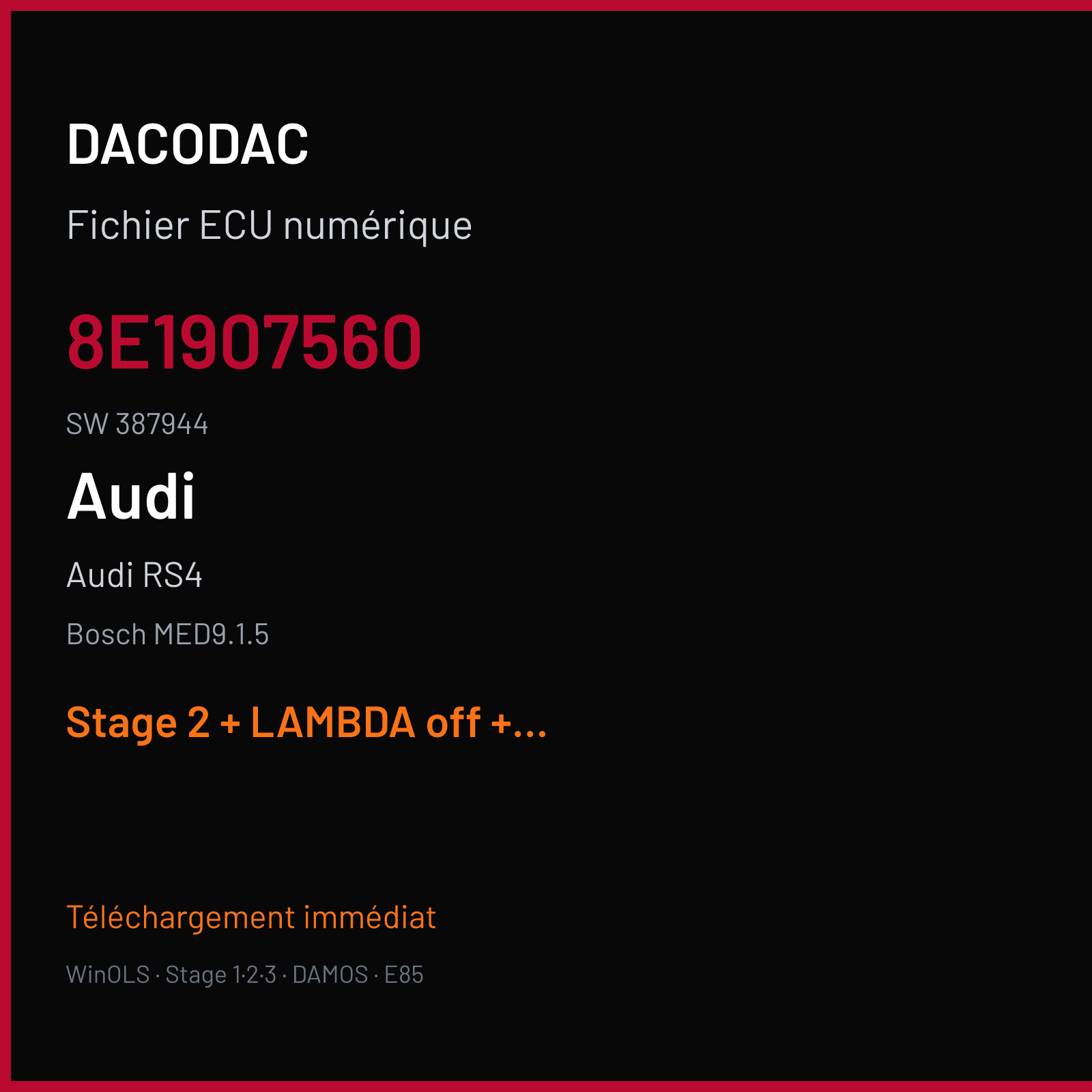 Audi RS4 — Bosch MED9.1.5 — 8E1907560 · 387944 — Stage 2 + LAMBDA off + VMAX off