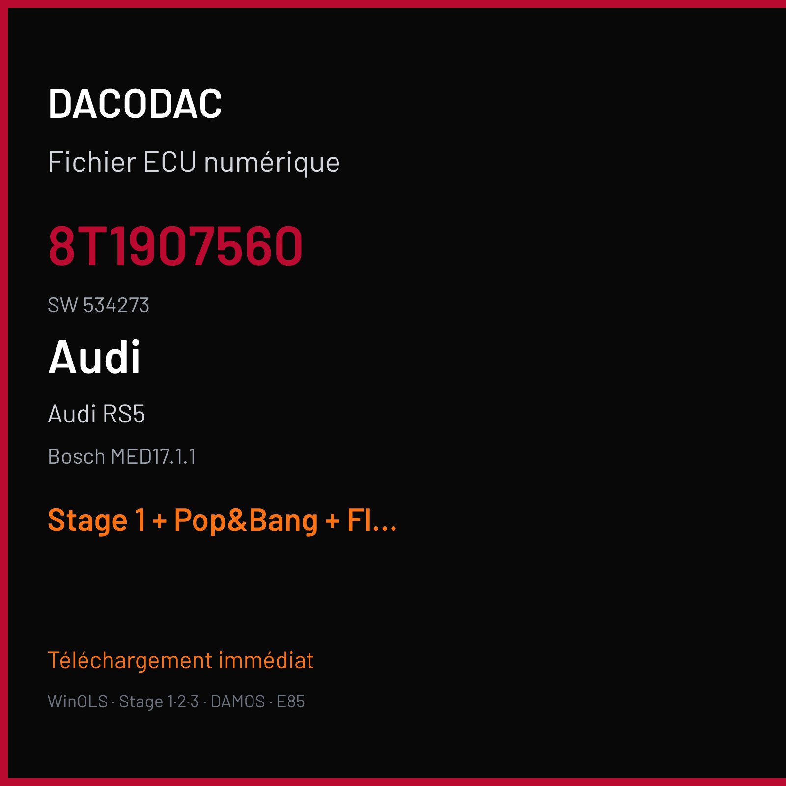 Audi RS5 (2015) — Bosch MED17.1.1 — 8T1907560 · 534273 — Stage 1 + Pop&Bang + Flaps off