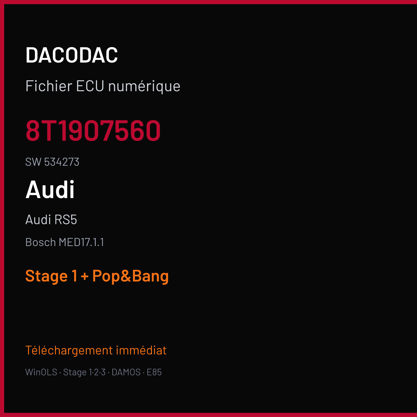 Audi RS5 (2015) — Bosch MED17.1.1 — 8T1907560 · 534273 — Stage 1 + Pop&Bang