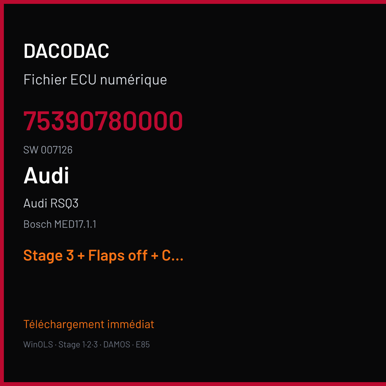 Audi RSQ3 — Bosch MED17.1.1 — 75390780000 · 007126 — Stage 3 + Flaps off + Cold start + VMAX off