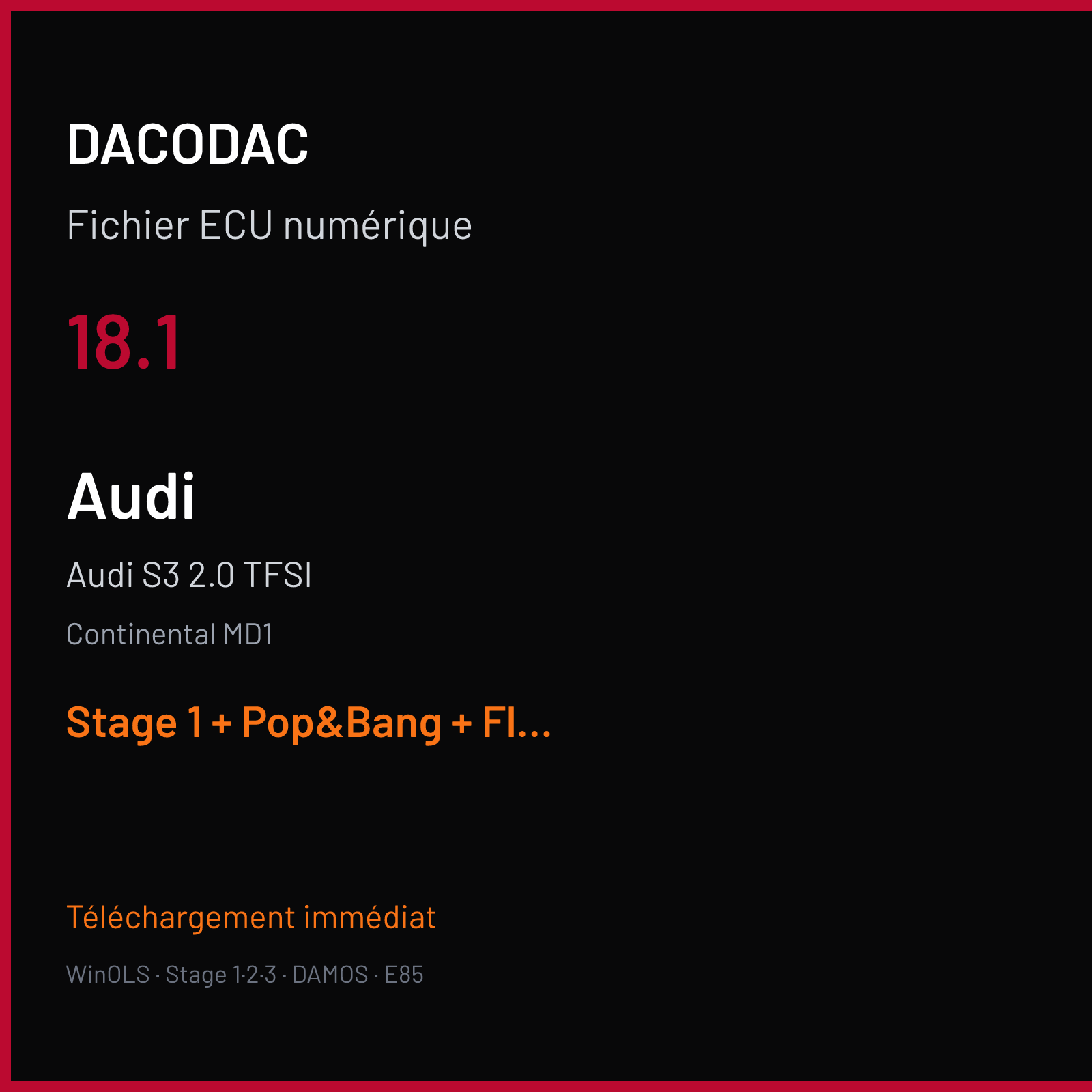 Audi S3 2.0 TFSI (2019) — Continental MD1 — 18.1 — Stage 1 + Pop&Bang + Flaps off