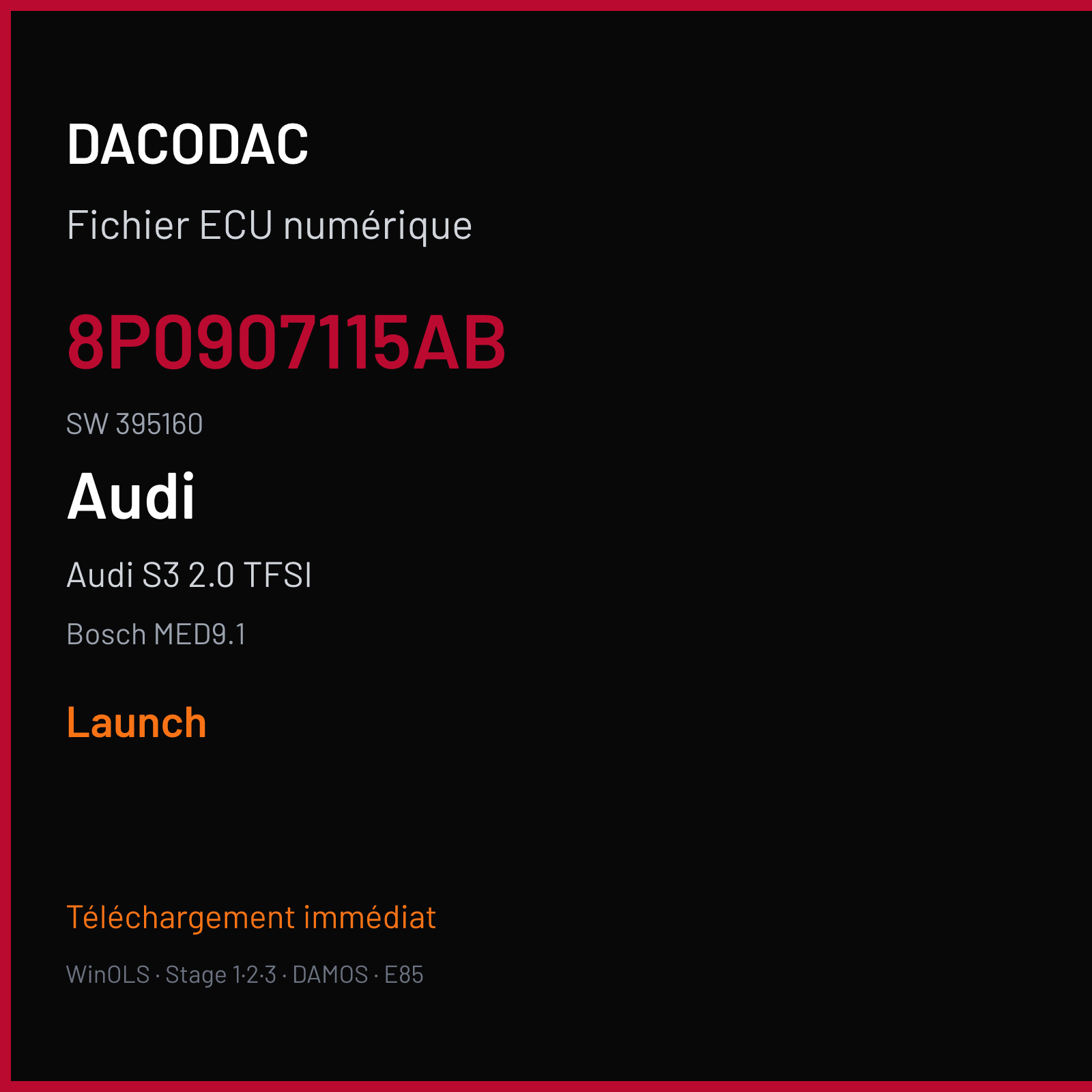 Audi S3 2.0 TFSI (2011) — Bosch MED9.1 — 8P0907115AB · 395160 — Launch