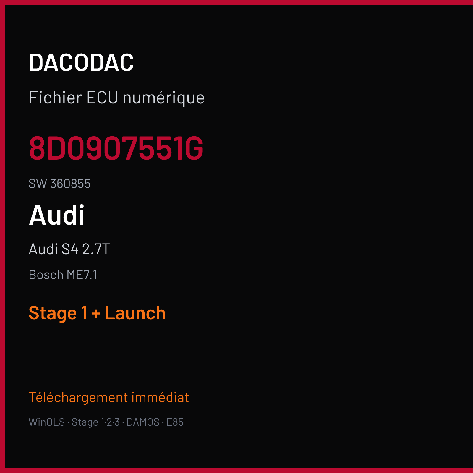 Audi S4 2.7T — Bosch ME7.1 — 8D0907551G · 360855 — Stage 1 + Launch