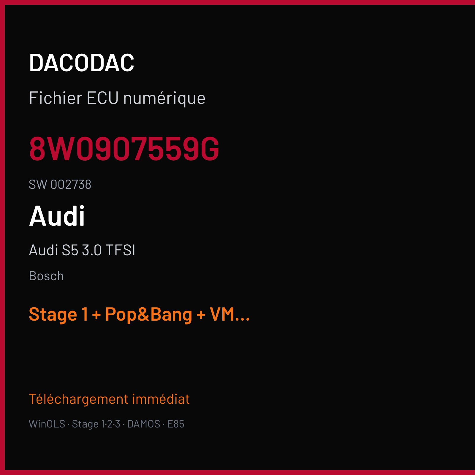 Audi S5 3.0 TFSI — Bosch — 8W0907559G · 002738 — Stage 1 + Pop&Bang + VMAX off