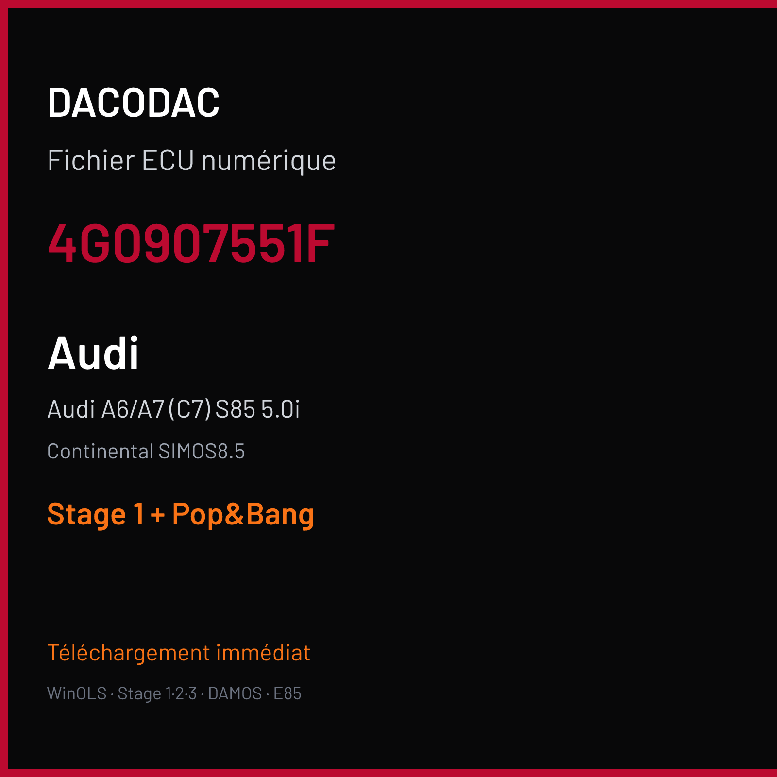 Audi A6/A7 (C7) S85 5.0i — Continental SIMOS8.5 — 4G0907551F — Stage 1 + Pop&Bang