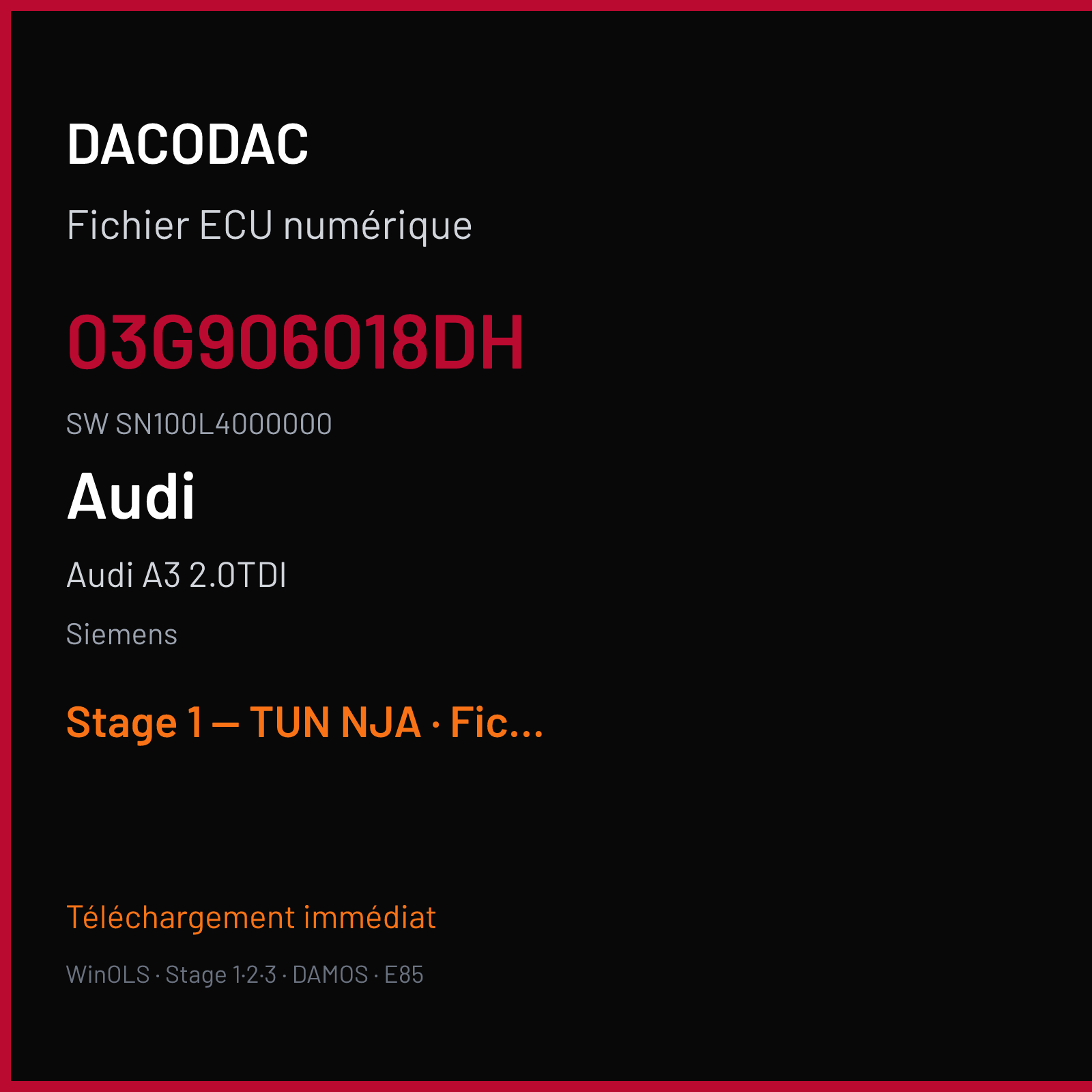 Audi A3 2.0TDI (2007) — Siemens — 03G906018DH · SN100L4000000 — Stage 1 — TUN NJA