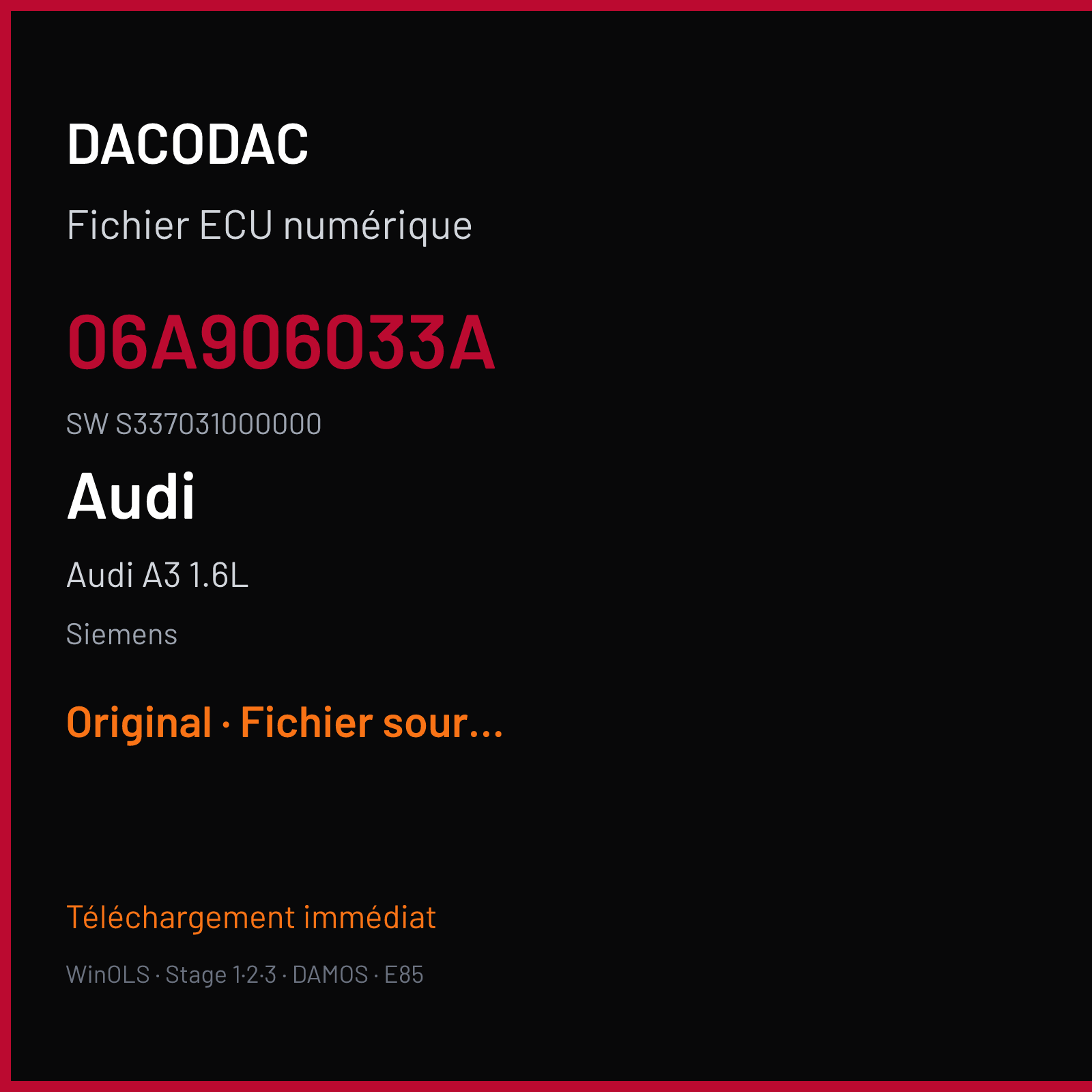 Audi A3 1.6L — Siemens — 06A906033A · S337031000000 — Original
