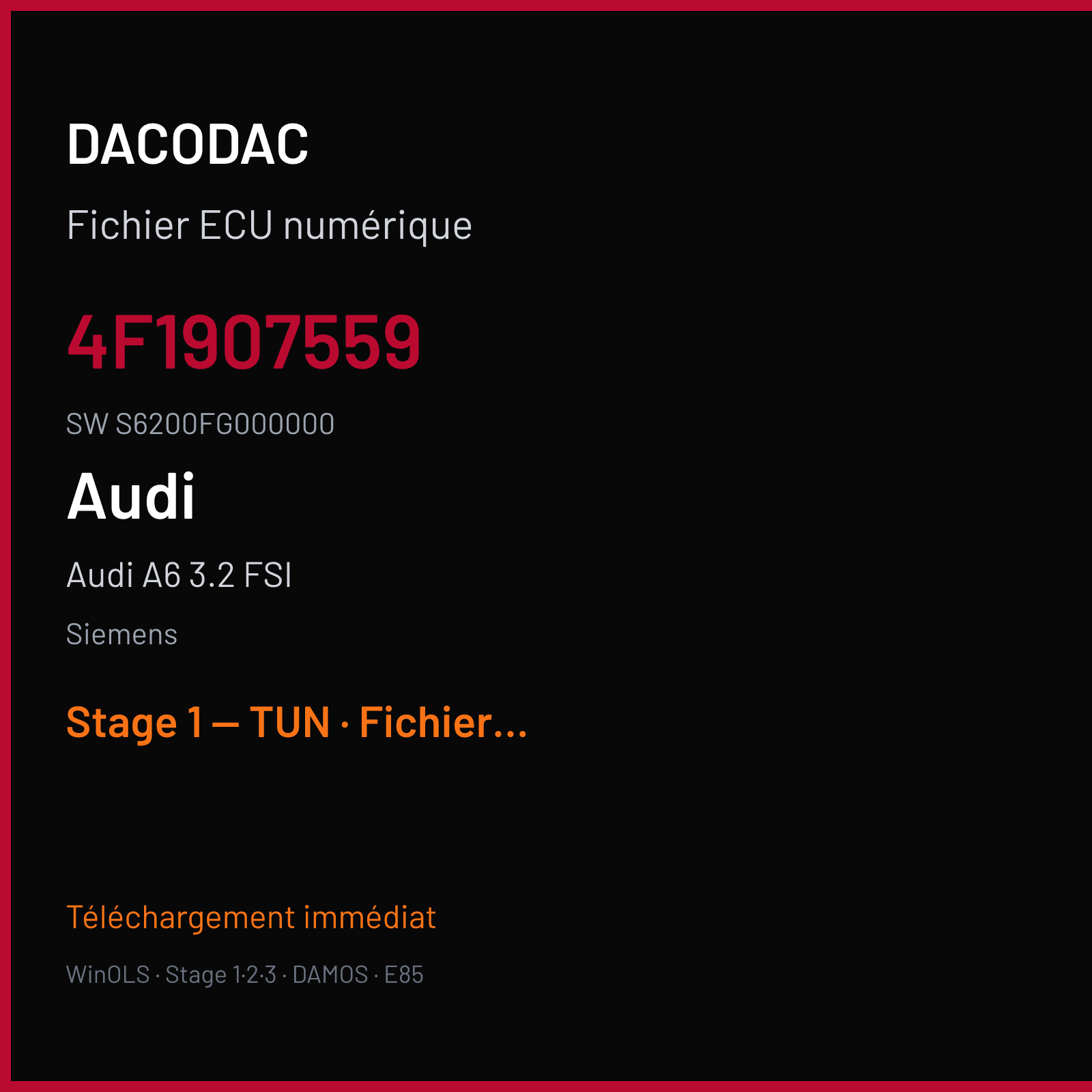 Audi A6 3.2 FSI — Siemens — 4F1907559 · S6200FG000000 — Stage 1 — TUN