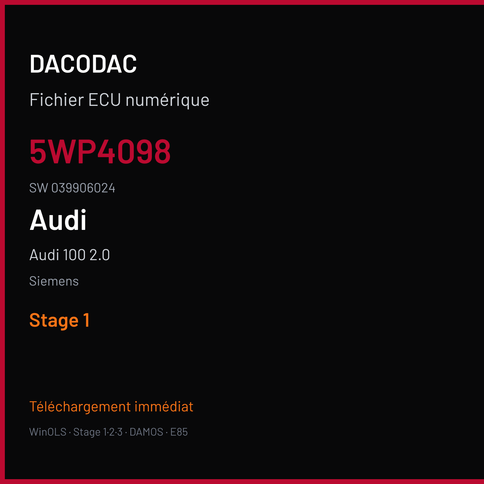 Audi 100 2.0 115 ch (1992) — Siemens — 5WP4098 · 039906024 · FANA01 001454 Digifant 1.7 — Stage 1
