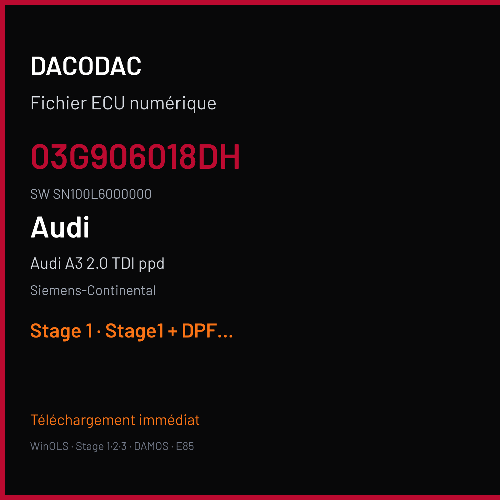 Audi A3 2.0 TDI ppd (2006) — Siemens-Continental — 03G906018DH · SN100L6000000 — Stage 1