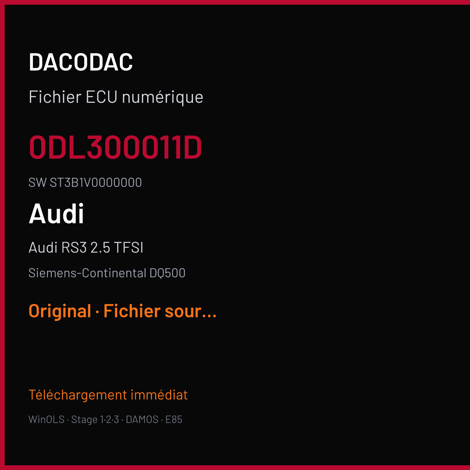 Audi RS3 2.5 TFSI (2016) — Siemens-Continental DQ500 — 0DL300011D · ST3B1V0000000 — Original