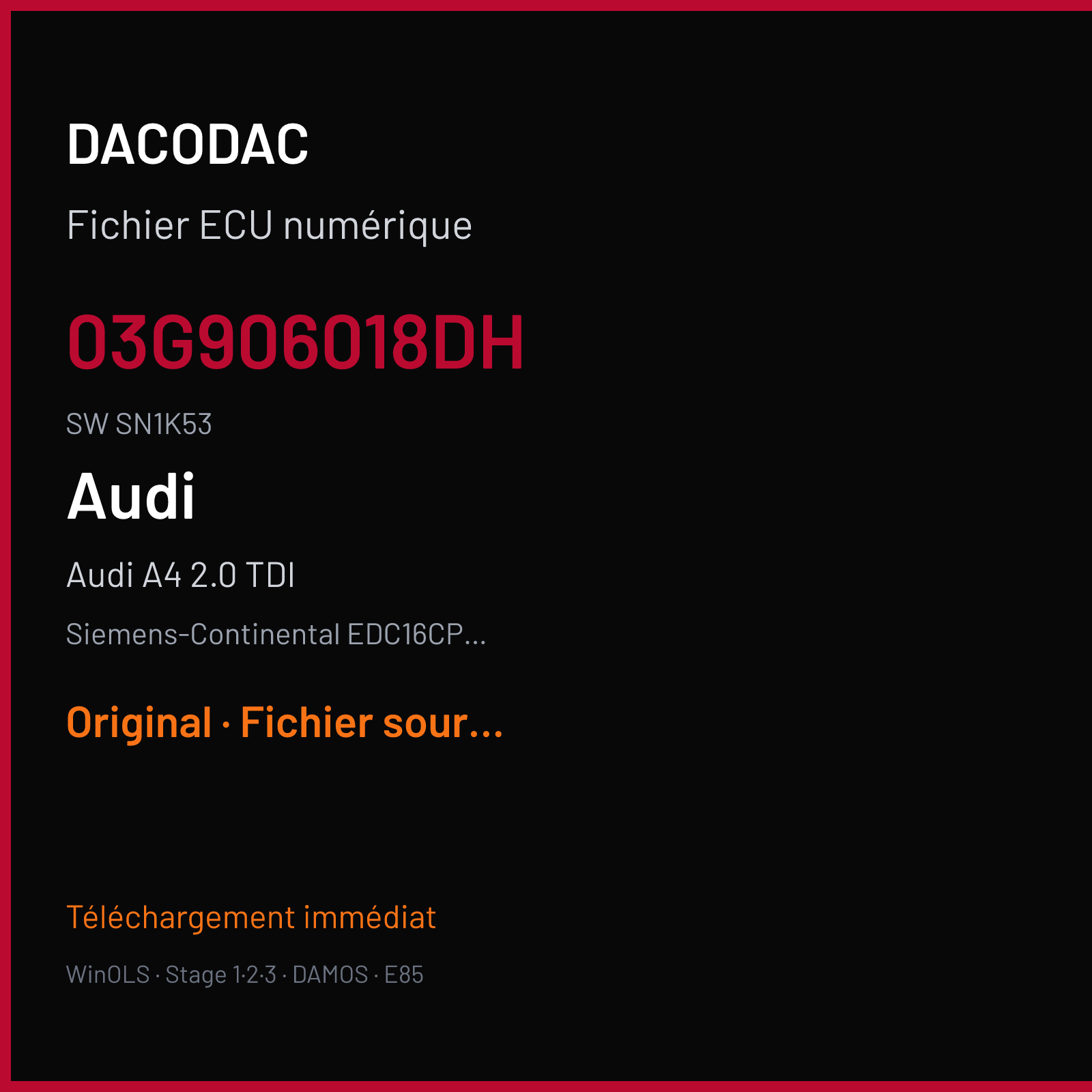 Audi A4 2.0 TDI (2002) — Siemens-Continental EDC16CP34 — 03G906018DH · SN1K53 — Original