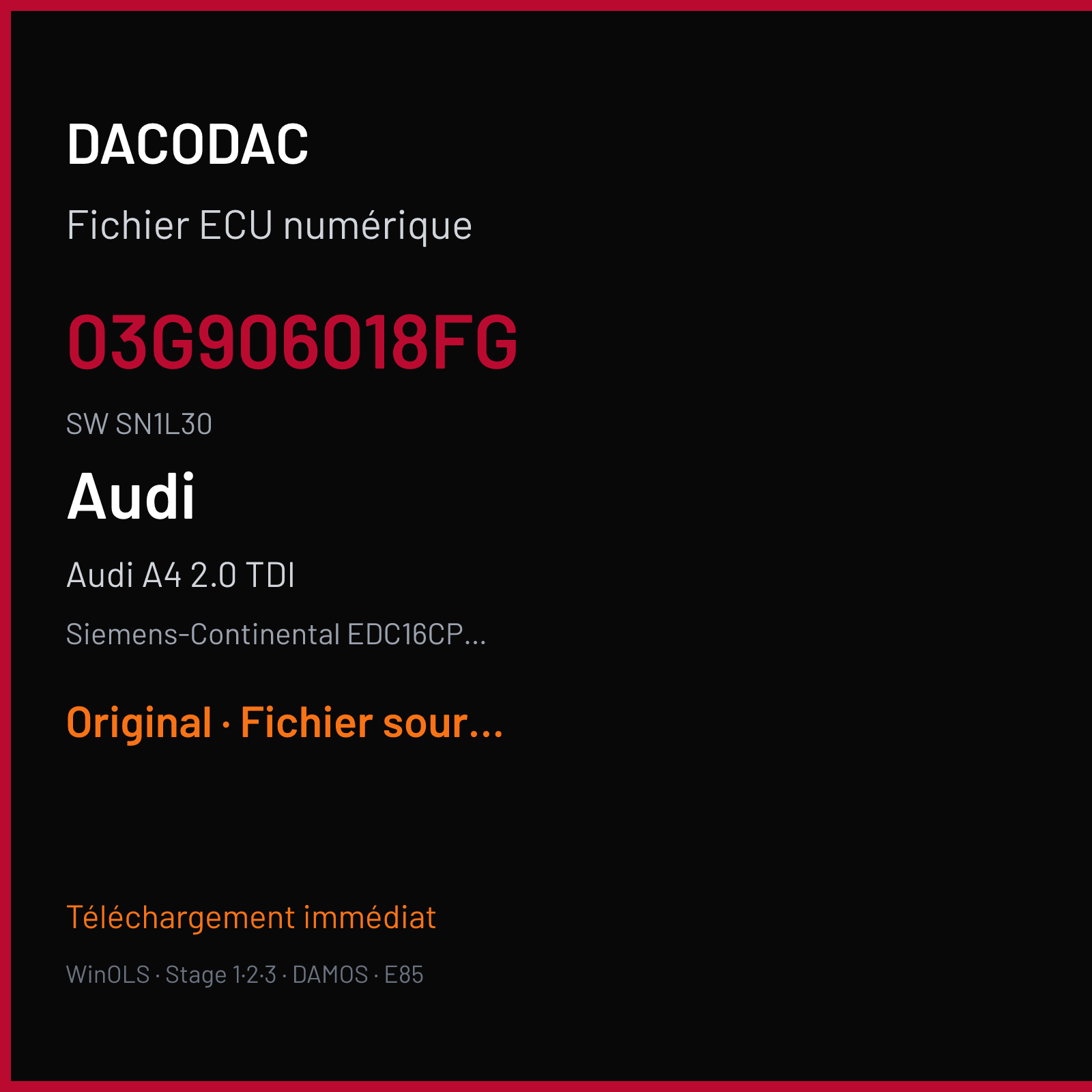 Audi A4 2.0 TDI (2002) — Siemens-Continental EDC16CP34 — 03G906018FG · SN1L30 — Original
