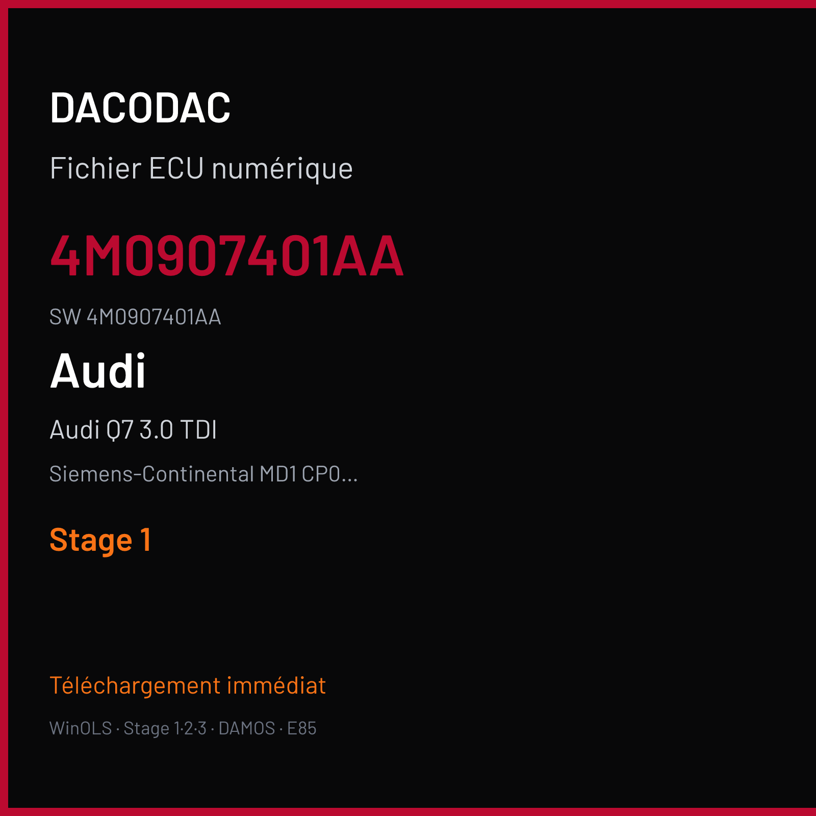 Audi Q7 3.0 TDI 231 ch (2020) — Siemens-Continental MD1 CP004 — 4M0907401AA · 4M0907401AA · 062021 — Stage 1