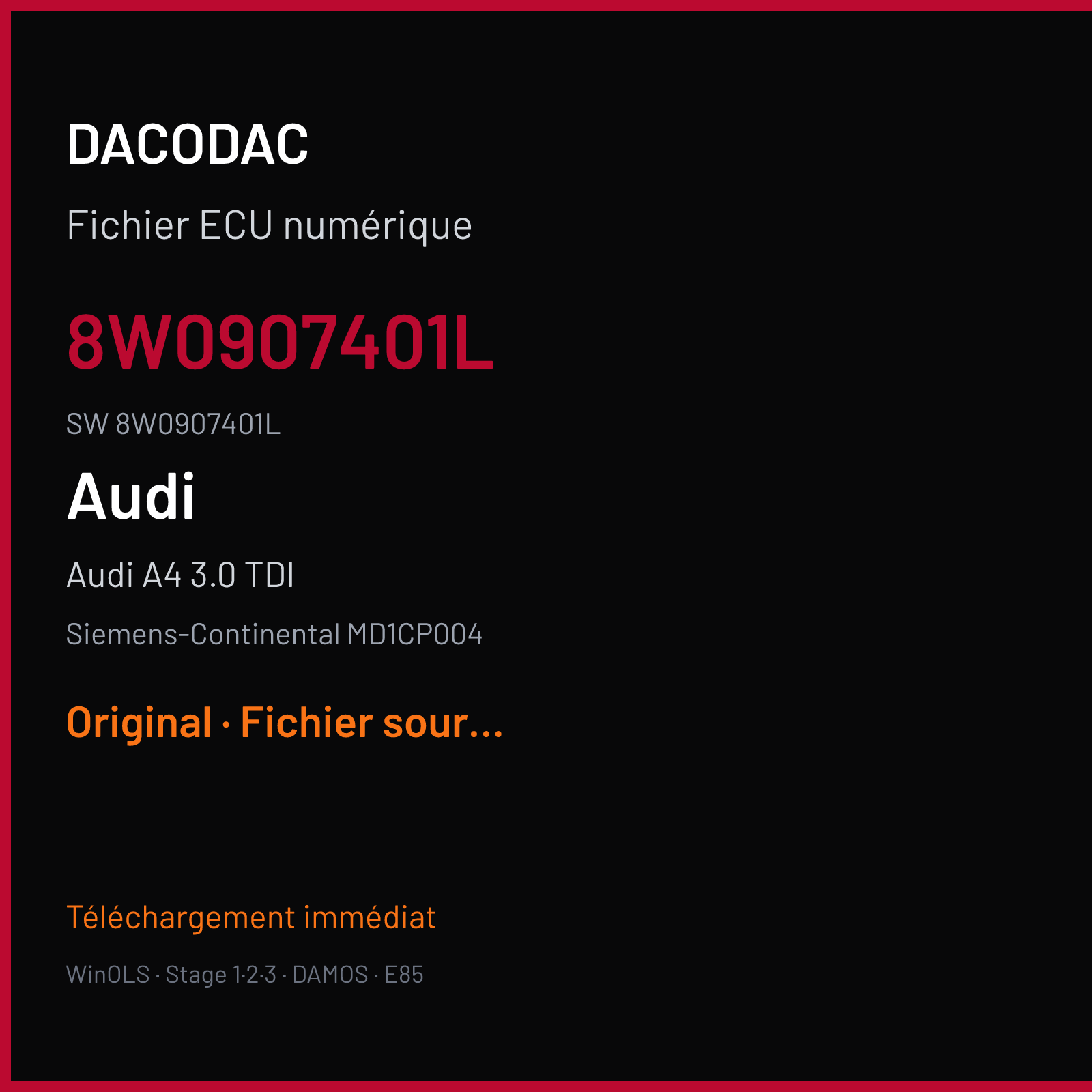 Audi A4 3.0 TDI 286 ch — Siemens-Continental MD1CP004 — 8W0907401L · 8W0907401L — Original