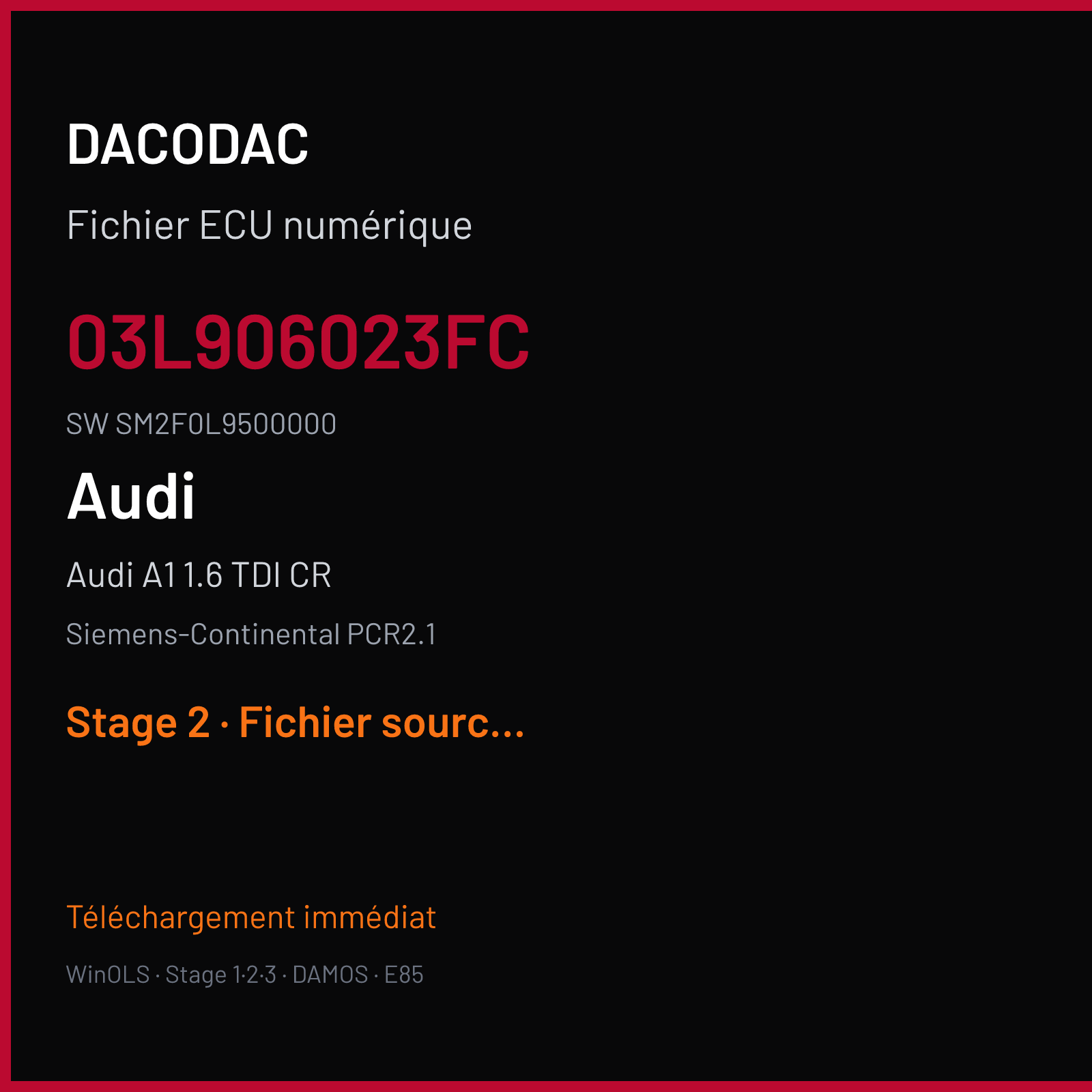 Audi A1 1.6 TDI CR (2011) — Siemens-Continental PCR2.1 — 03L906023FC · SM2F0L9500000 — Stage 2