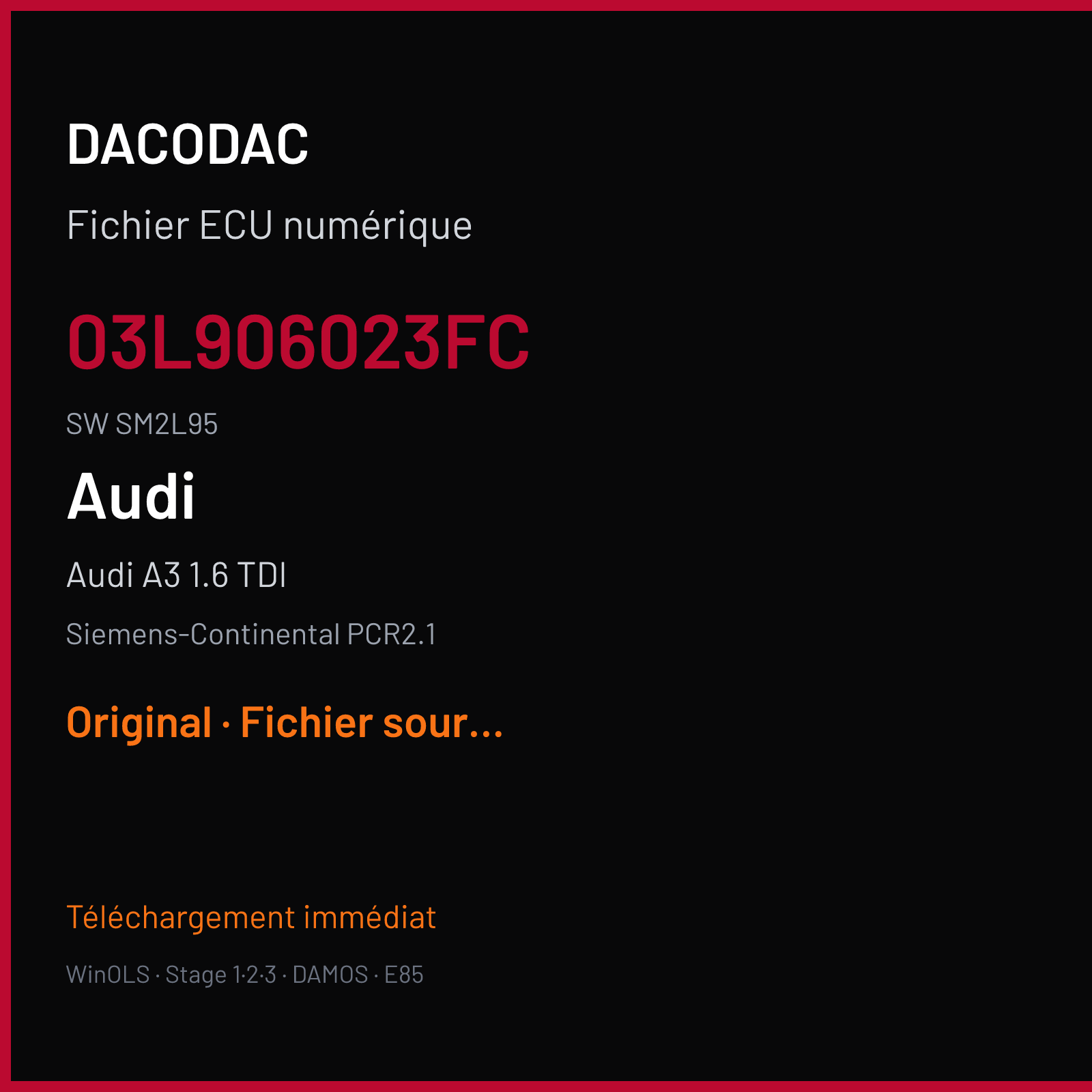 Audi A3 1.6 TDI — Siemens-Continental PCR2.1 — 03L906023FC · SM2L95 — Original
