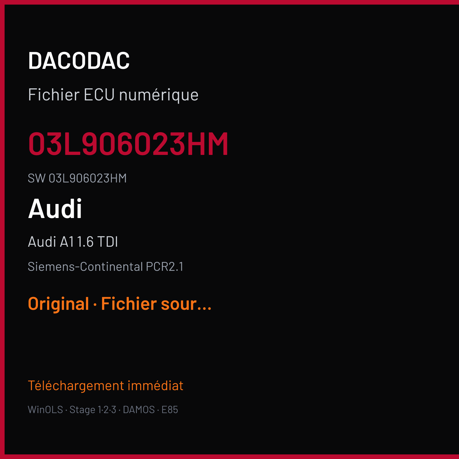 Audi A1 1.6 TDI 105 ch (2010) — Siemens-Continental PCR2.1 — 03L906023HM · 03L906023HM · SM2G0P2000000 — Original