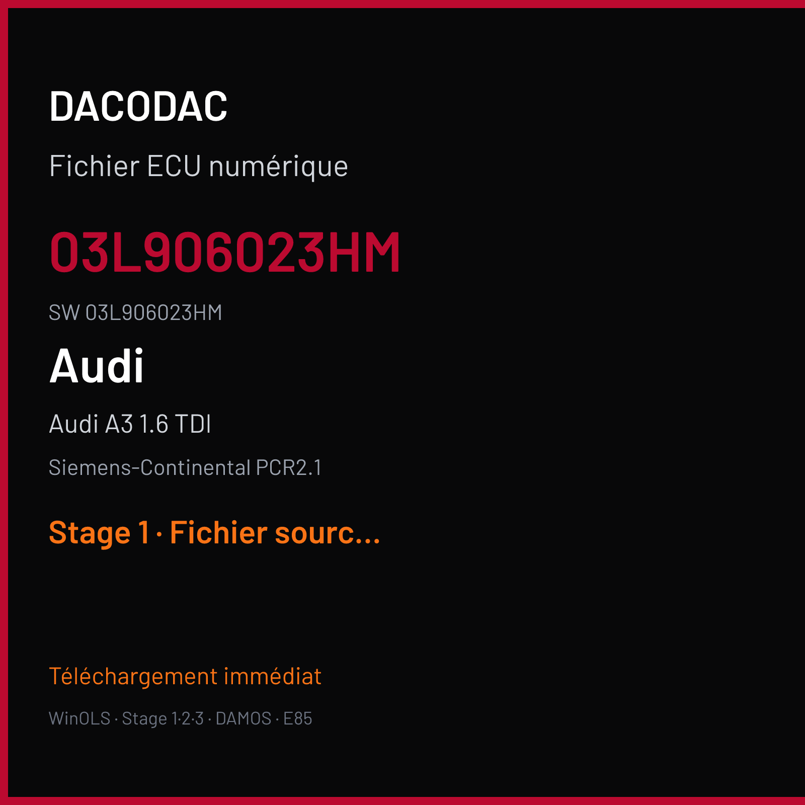 Audi A3 1.6 TDI — Siemens-Continental PCR2.1 — 03L906023HM · 03L906023HM · SM2G0P2000000 — Stage 1