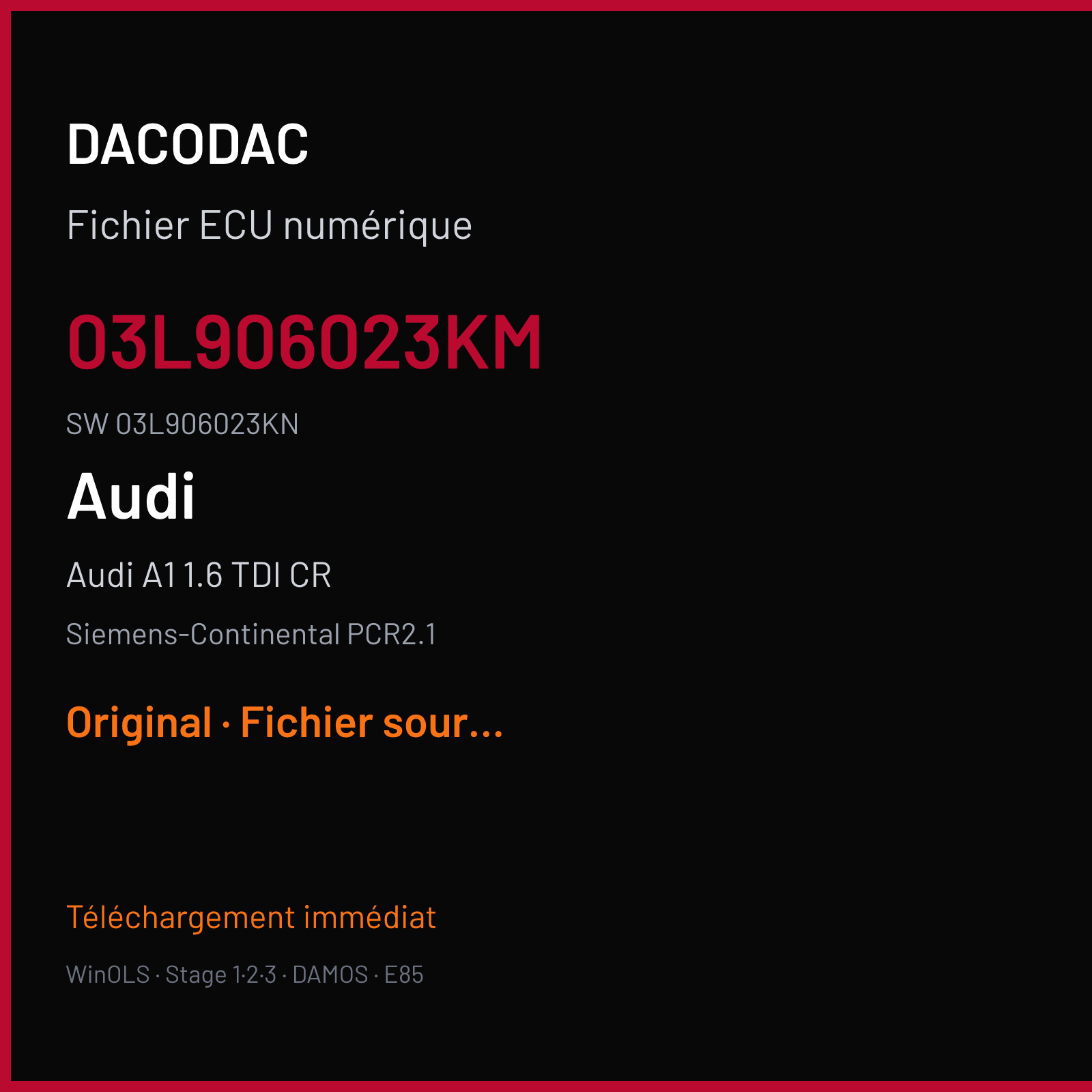 Audi A1 1.6 TDI CR 90 ch (2012) — Siemens-Continental PCR2.1 — 03L906023KM · 03L906023KN · SM2G0P2000000 — Original
