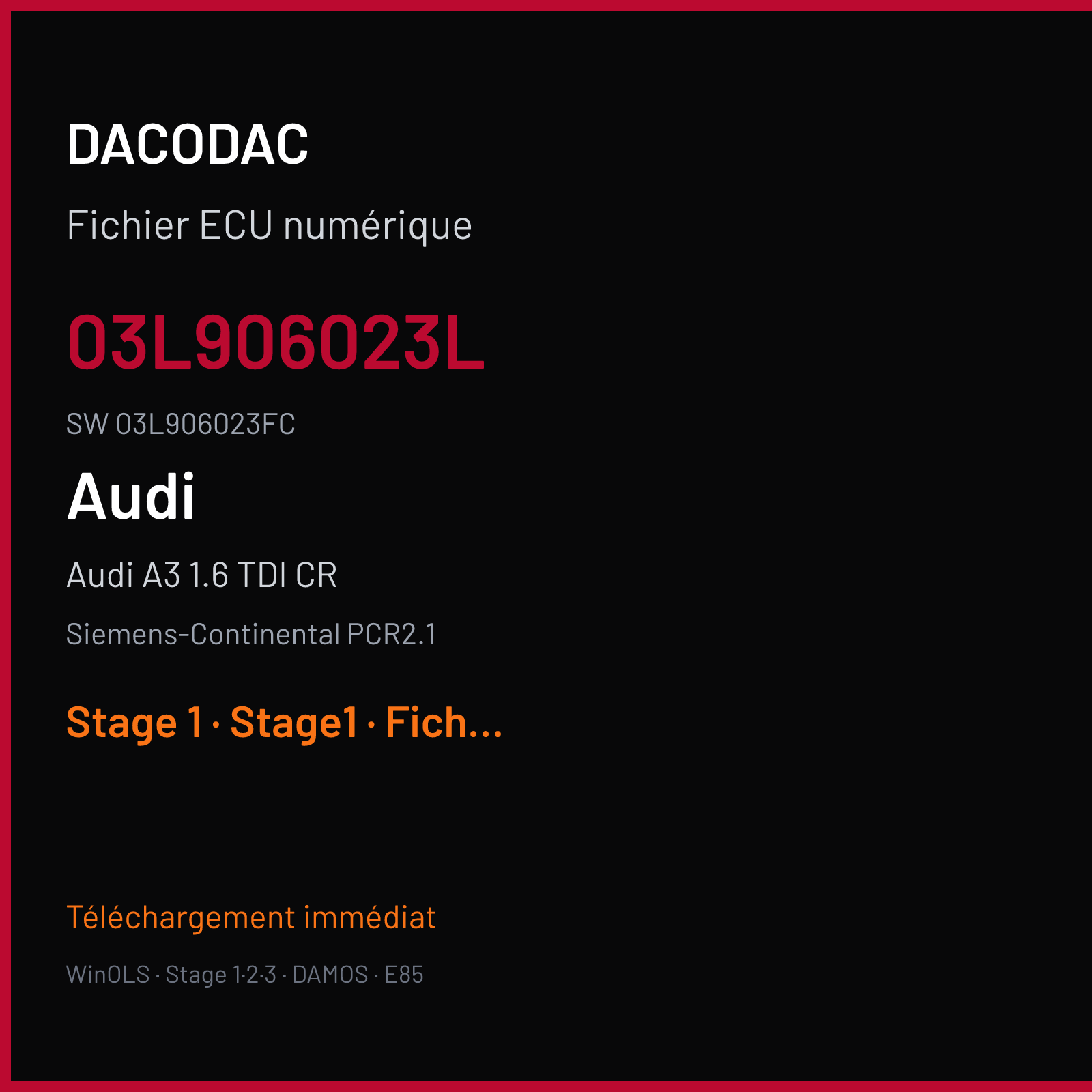 Audi A3 1.6 TDI CR 90 ch (2010) — Siemens-Continental PCR2.1 — 03L906023L · 03L906023FC · 8897 SM2F0L9500000 — Stage 1