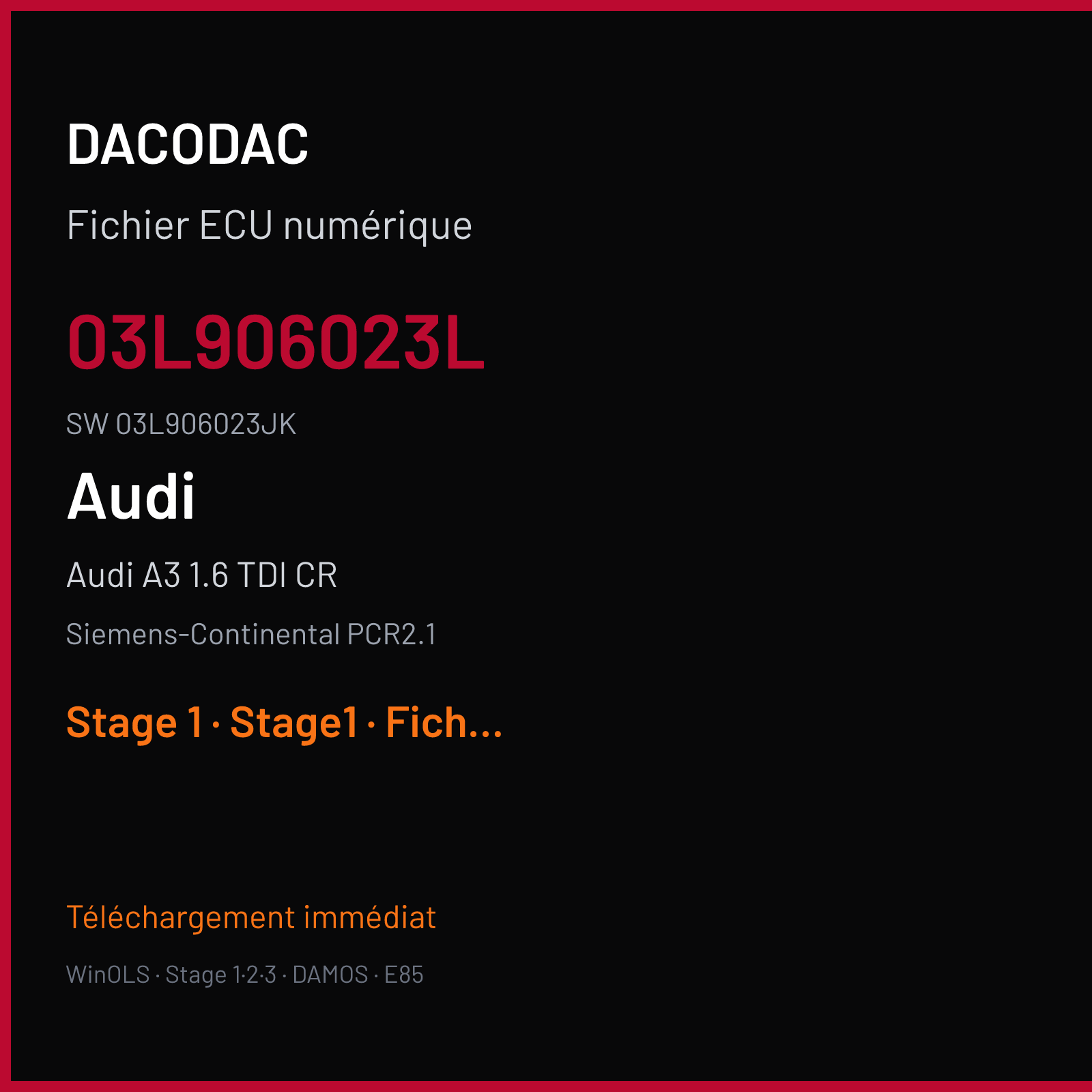 Audi A3 1.6 TDI CR 105 ch (2010) — Siemens-Continental PCR2.1 — 03L906023L · 03L906023JK · 5979 SM2F0G4000000 — Stage 1