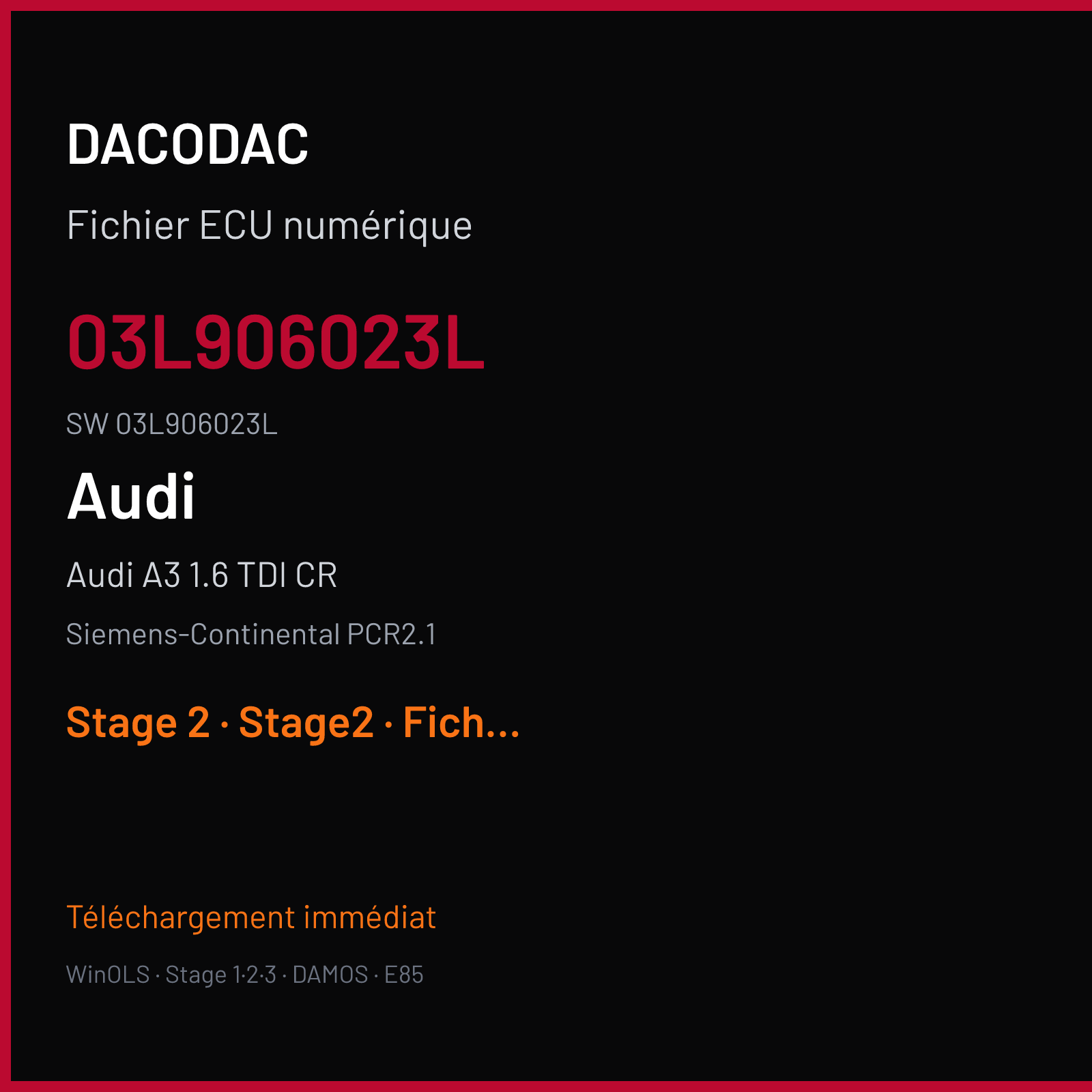 Audi A3 1.6 TDI CR 90 ch (2011) — Siemens-Continental PCR2.1 — 03L906023L · 03L906023L · 9979 SM2G0P2000000 — Stage 2
