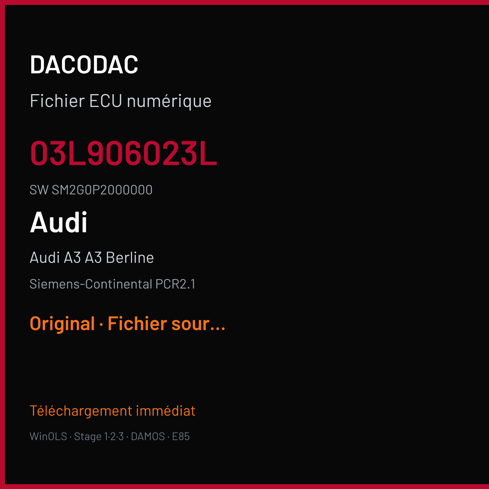 Audi A3 A3 Berline (2010) — Siemens-Continental PCR2.1 — 03L906023L · SM2G0P2000000 — Original