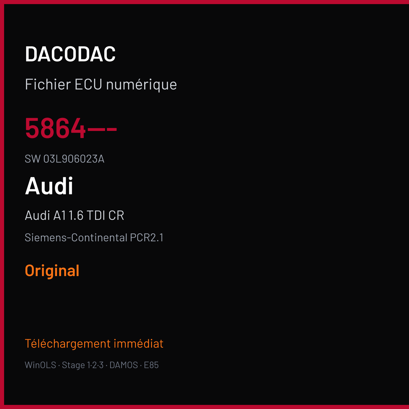 Audi A1 1.6 TDI CR 90 ch — Siemens-Continental PCR2.1 — 5864--- · 03L906023A · SM2E0DG000000 — Original