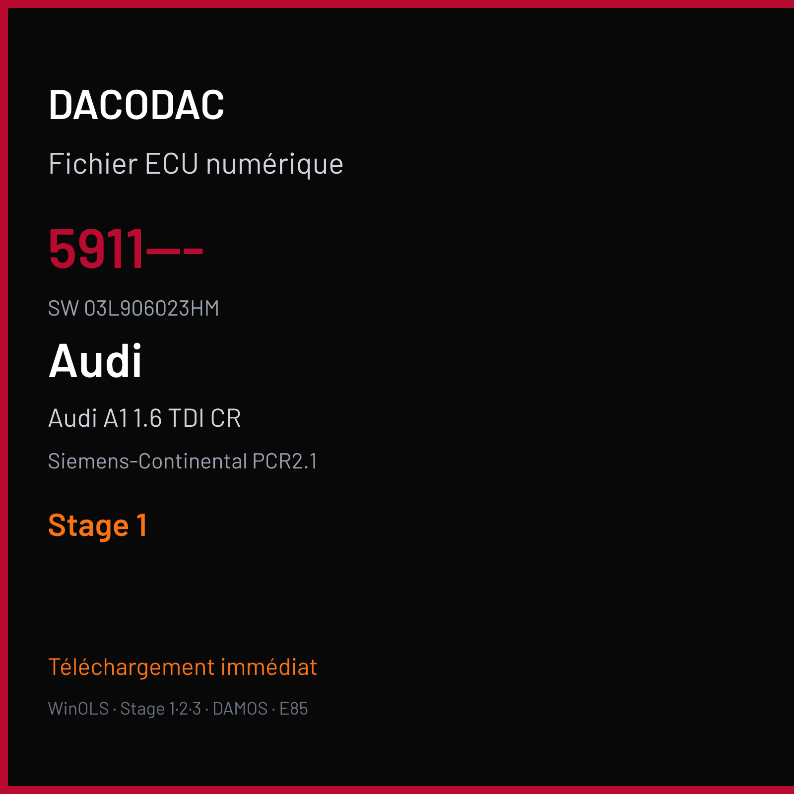 Audi A1 1.6 TDI CR 105 ch — Siemens-Continental PCR2.1 — 5911--- · 03L906023HM · SM2F0G4000000 — Stage 1